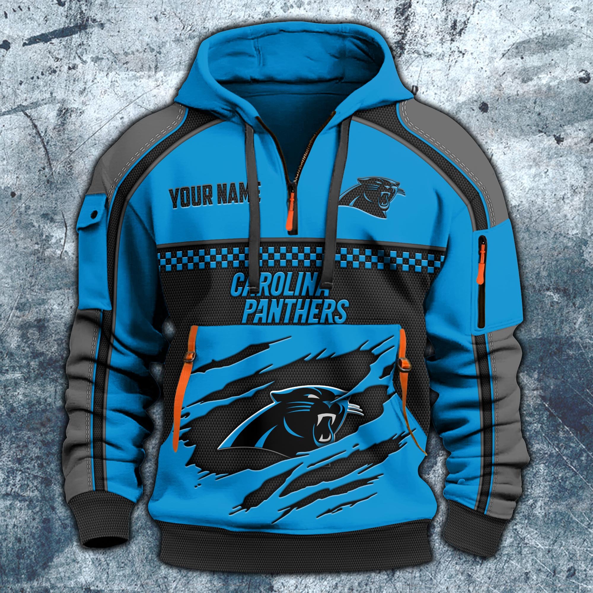 Alternative view of Carolina Panthers Hoodie Half Zipper Custom Your Name,  Sports 3D Half-zip Hoodie EHIVM-06242639N