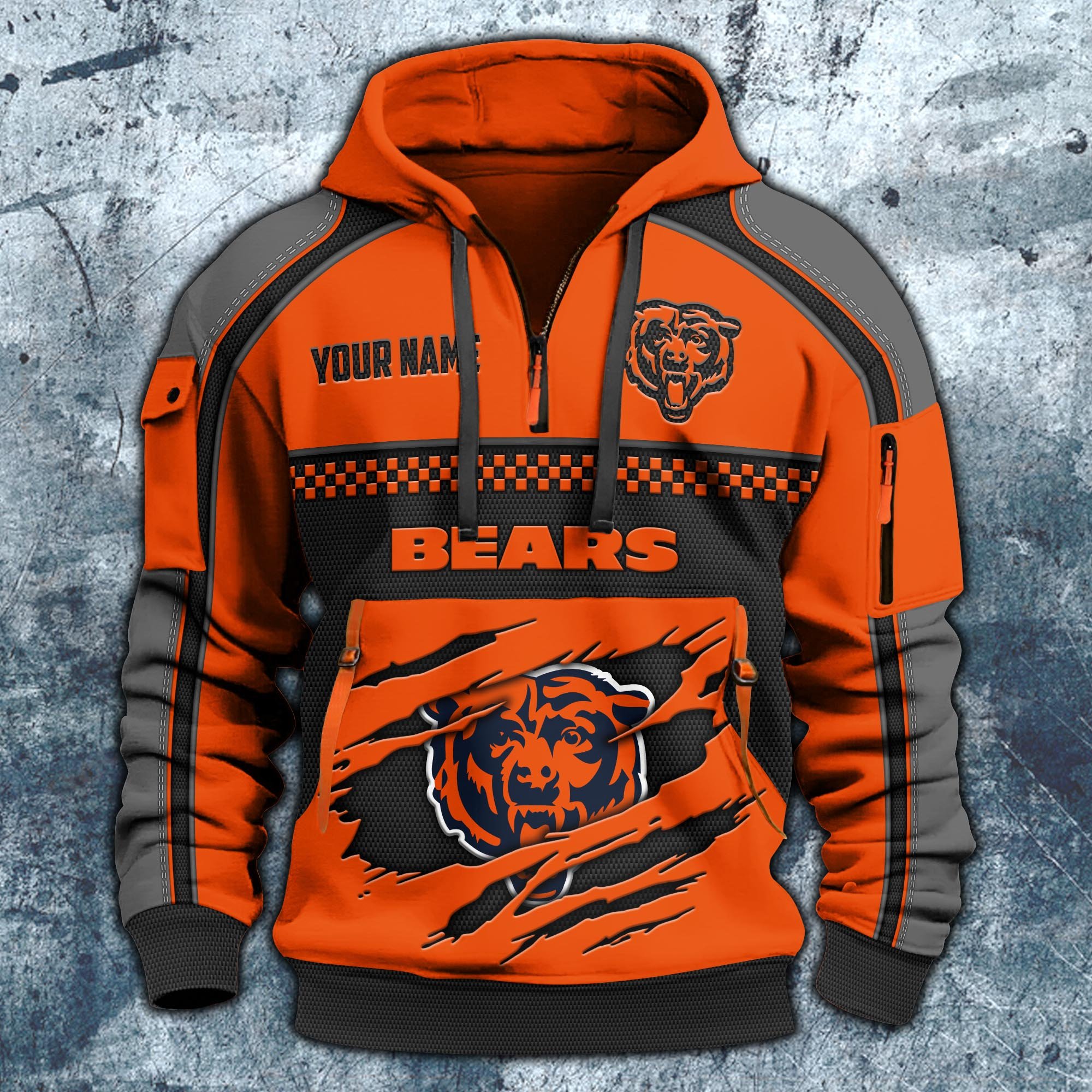 Alternative view of Chicago Bears Hoodie Half Zipper Custom Your Name,  Sports 3D Half-zip Hoodie EHIVM-06242639N