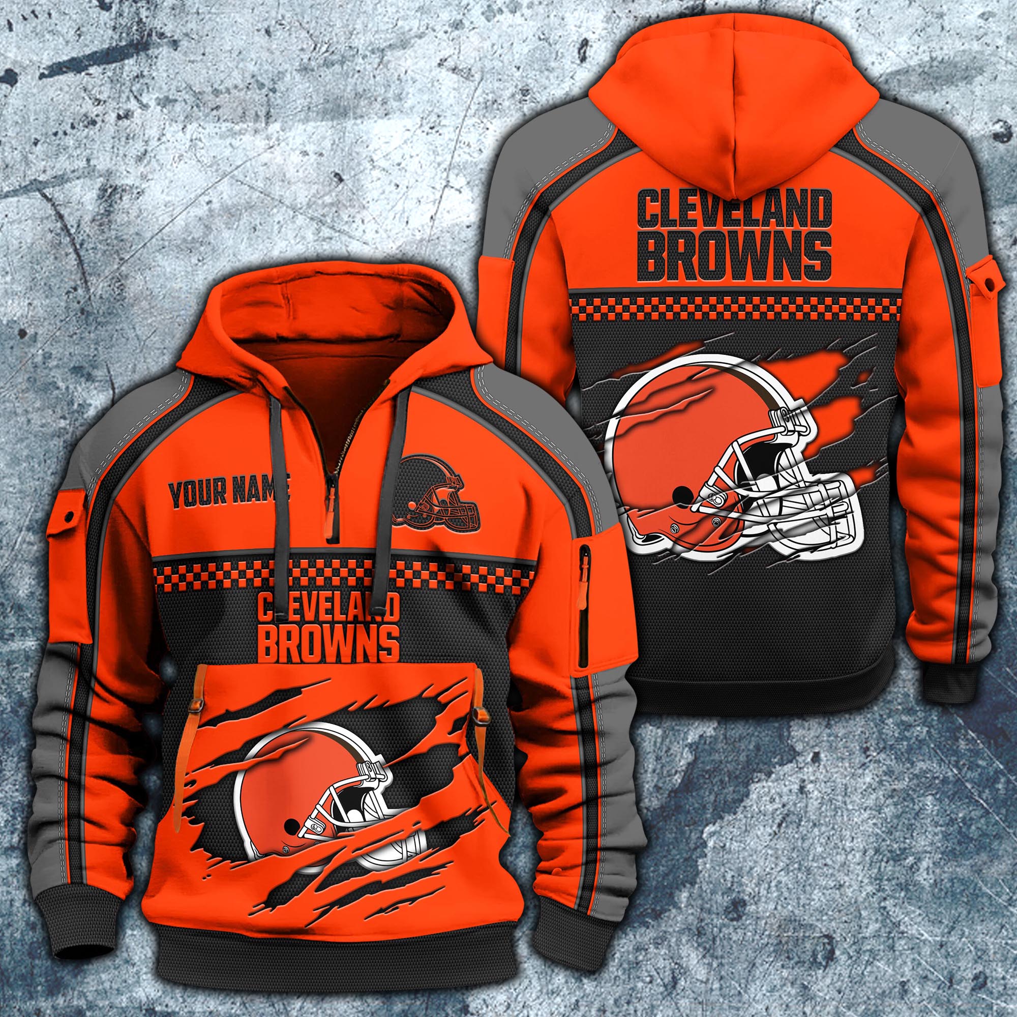 Cleveland Browns Hoodie Half Zipper Custom Your Name,  Sports 3D Half-zip Hoodie EHIVM-06242639N