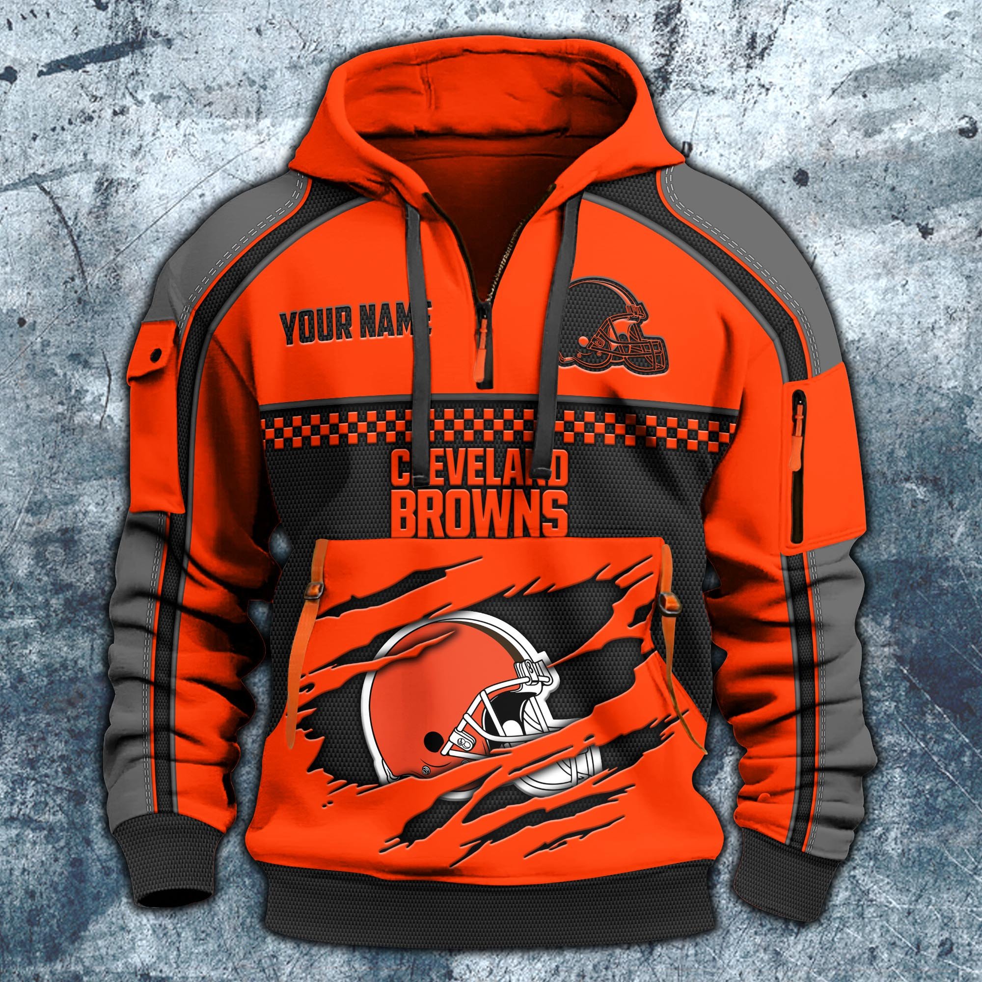 Alternative view of Cleveland Browns Hoodie Half Zipper Custom Your Name,  Sports 3D Half-zip Hoodie EHIVM-06242639N