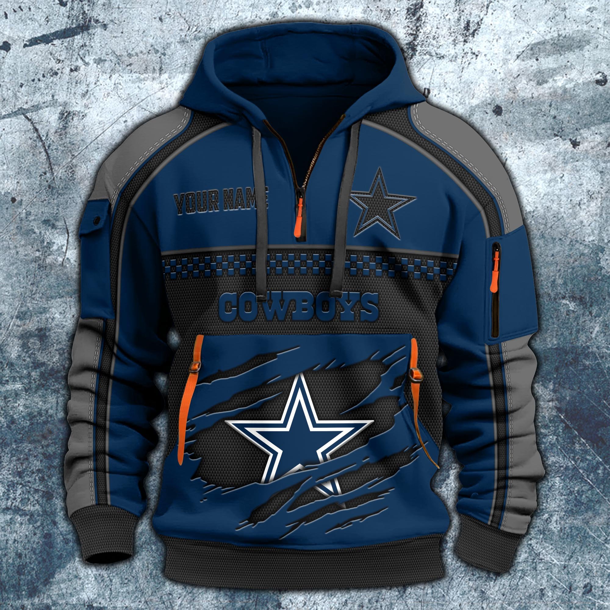 Alternative view of Dallas Cowboys Hoodie Half Zipper Custom Your Name,  Sports 3D Half-zip Hoodie EHIVM-06242639N