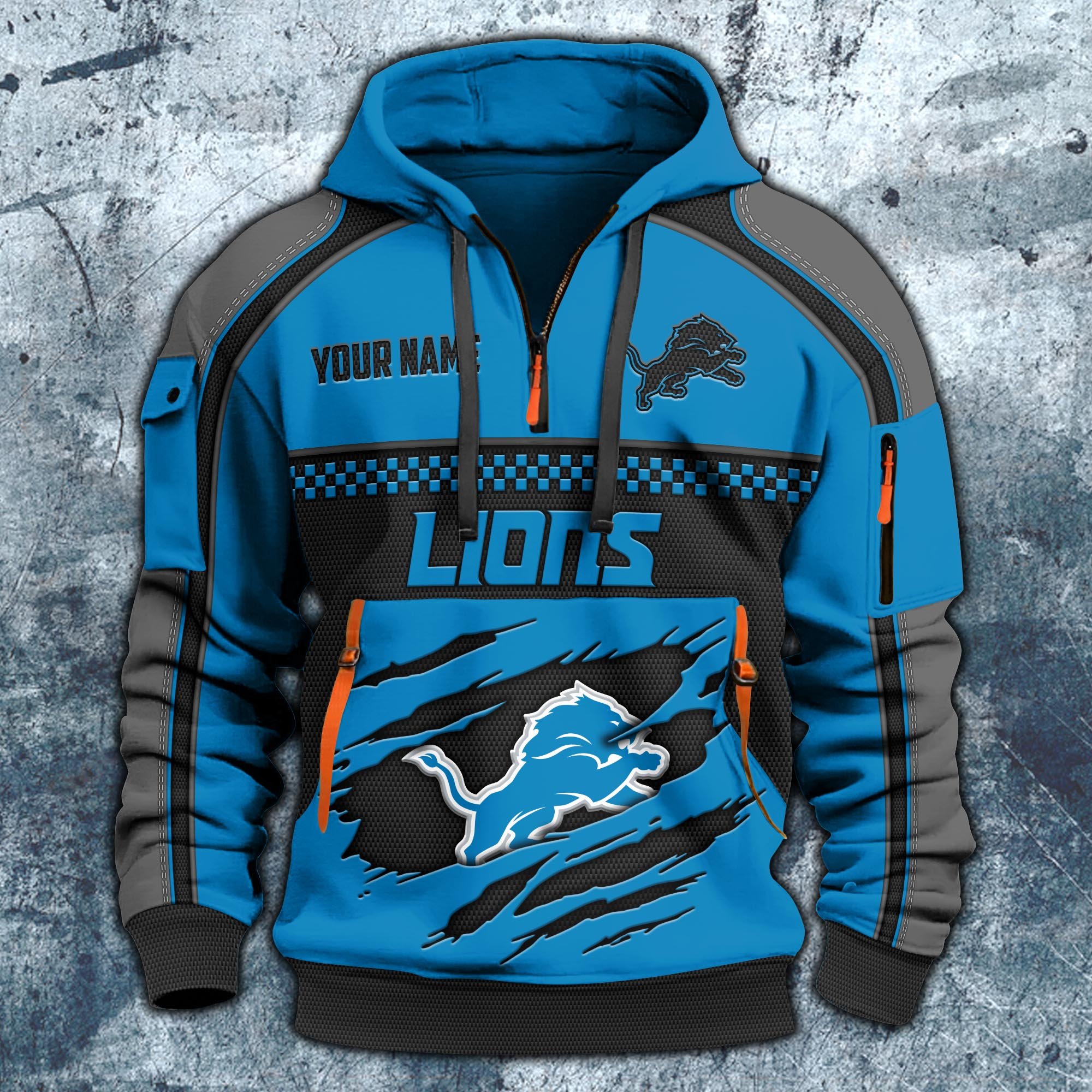 Alternative view of Detroit Lions Hoodie Half Zipper Custom Your Name,  Sports 3D Half-zip Hoodie EHIVM-06242639N