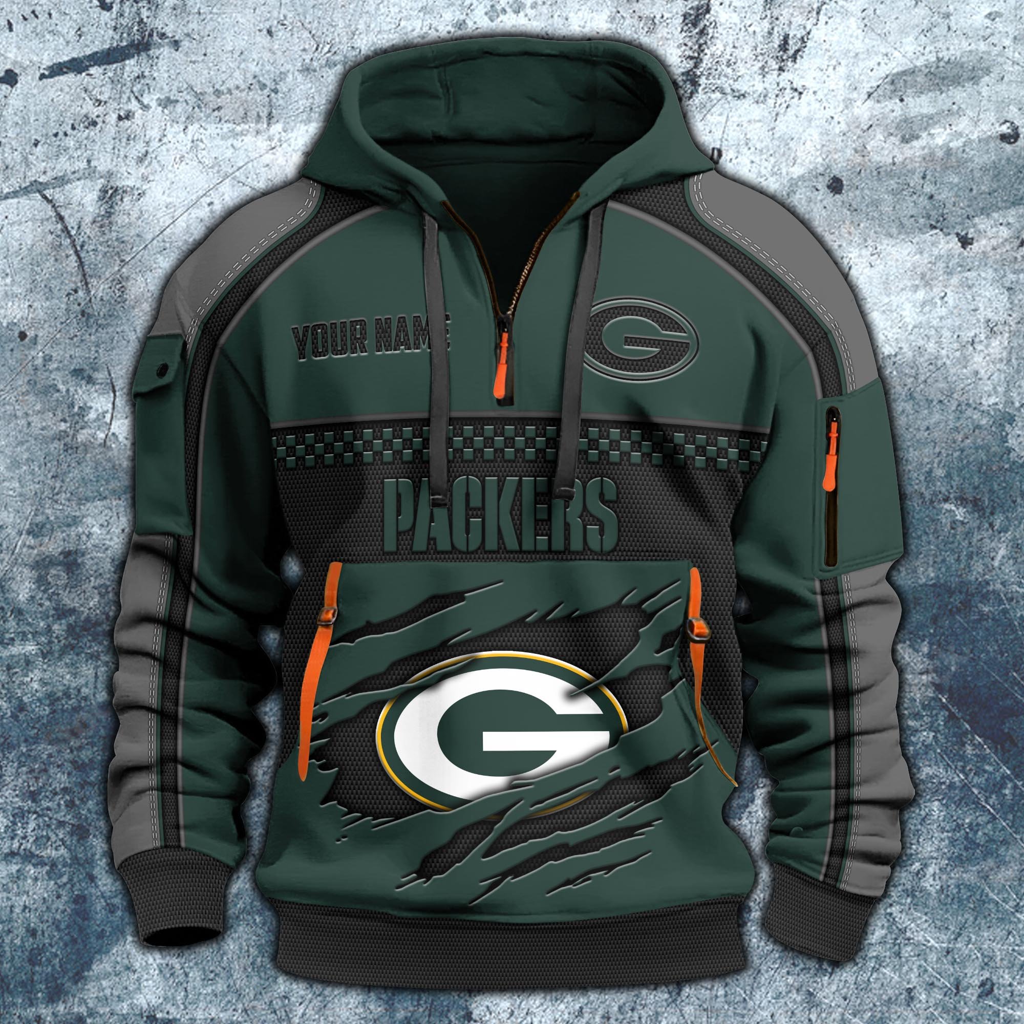 Alternative view of Green Bay Packers Hoodie Half Zipper Custom Your Name,  Sports 3D Half-zip Hoodie EHIVM-06242639N