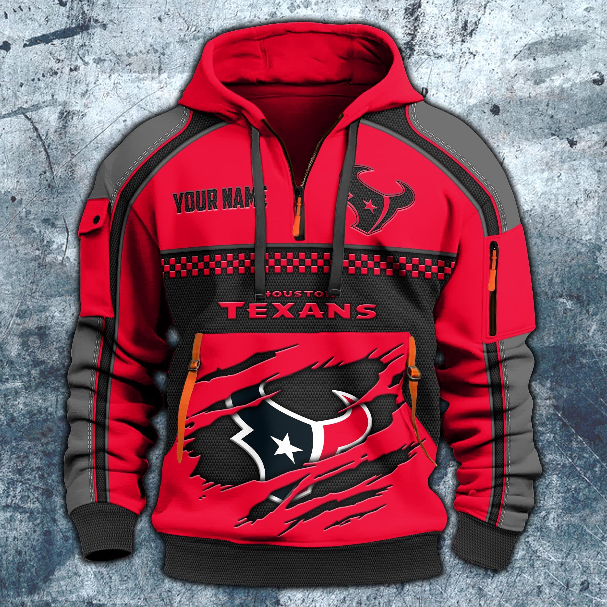 Alternative view of Houston Texans Hoodie Half Zipper Custom Your Name,  Sports 3D Half-zip Hoodie EHIVM-06242639N