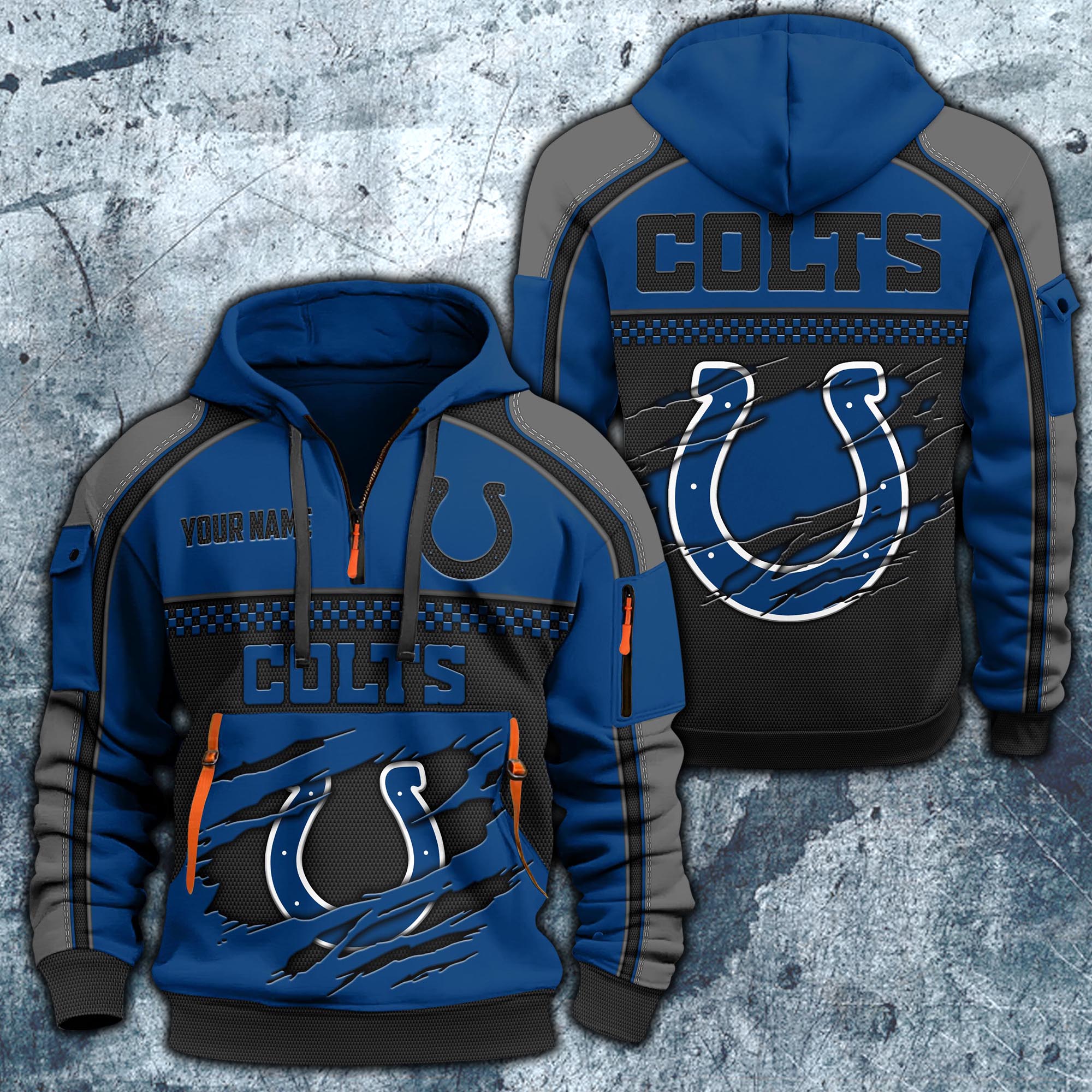 Indianapolis Colts Hoodie Half Zipper Custom Your Name,  Sports 3D Half-zip Hoodie EHIVM-06242639N