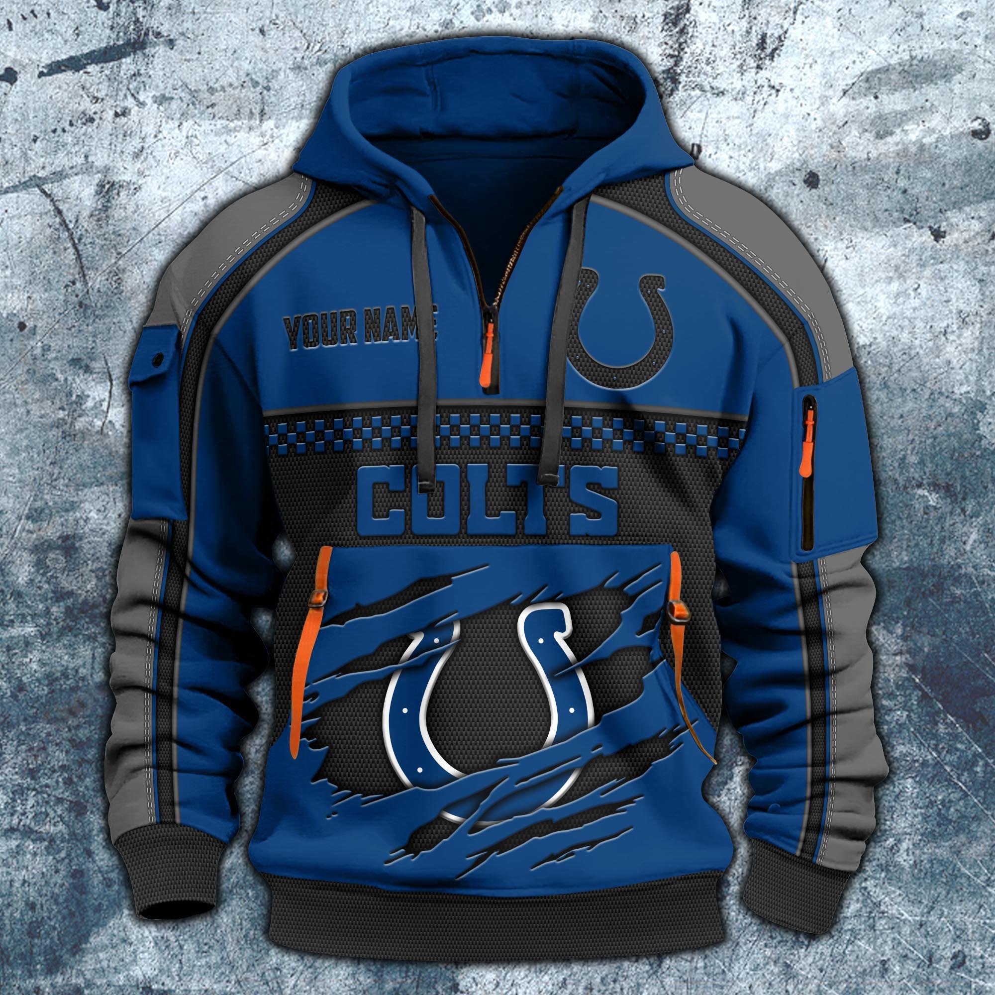 Alternative view of Indianapolis Colts Hoodie Half Zipper Custom Your Name,  Sports 3D Half-zip Hoodie EHIVM-06242639N