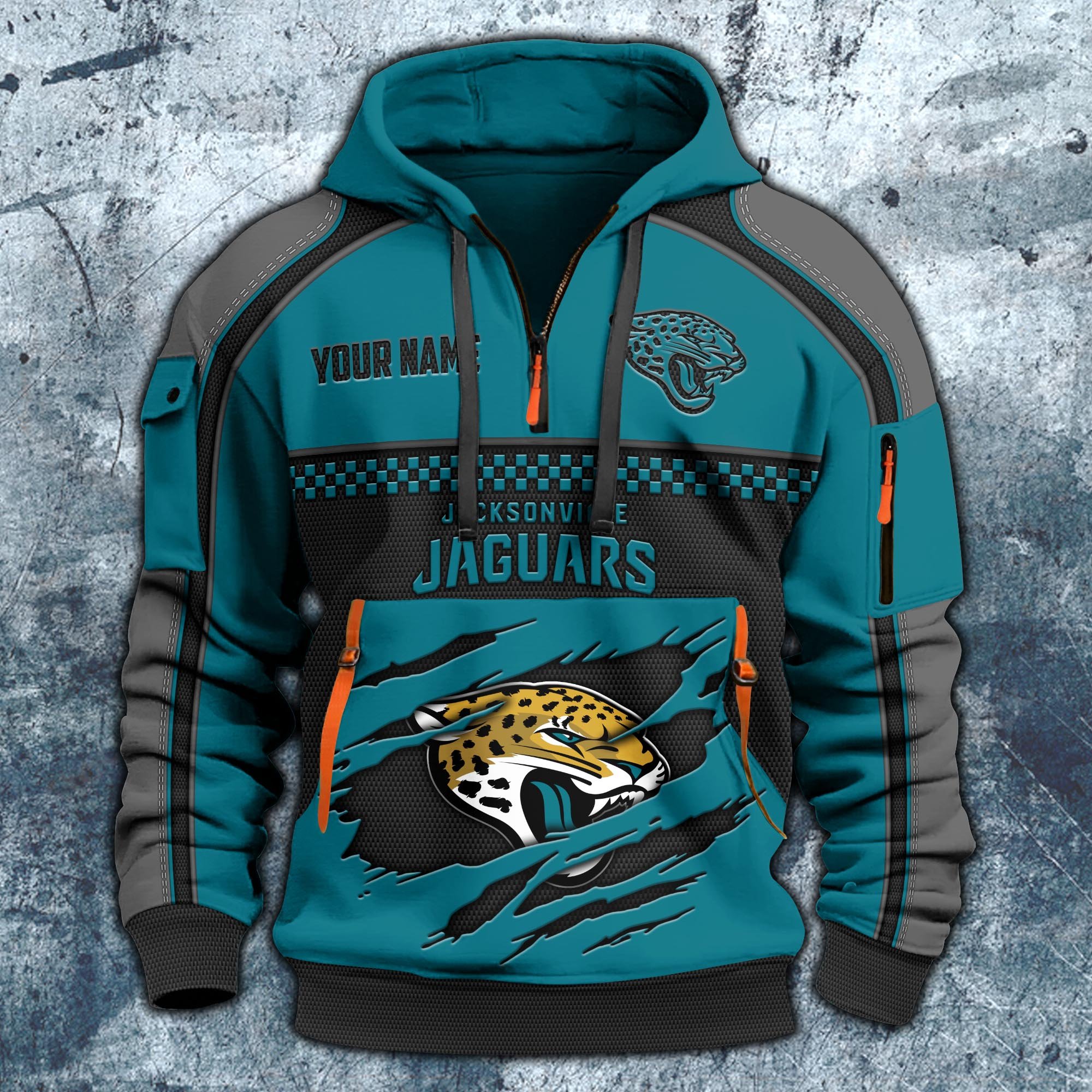 Alternative view of Jacksonville Jaguars Hoodie Half Zipper Custom Your Name,  Sports 3D Half-zip Hoodie EHIVM-06242639N