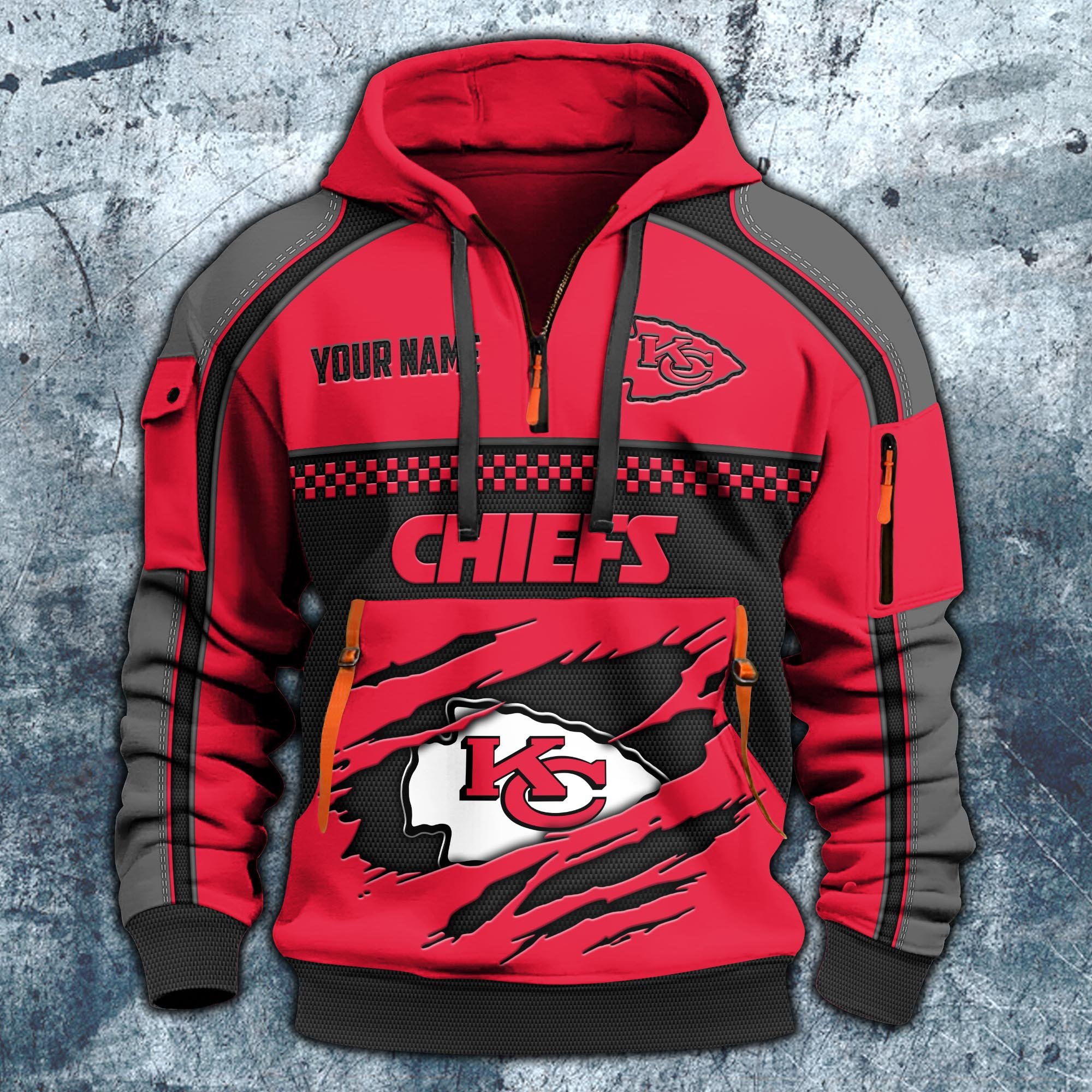 Alternative view of Kansas City Chiefs Hoodie Half Zipper Custom Your Name,  Sports 3D Half-zip Hoodie EHIVM-06242639N