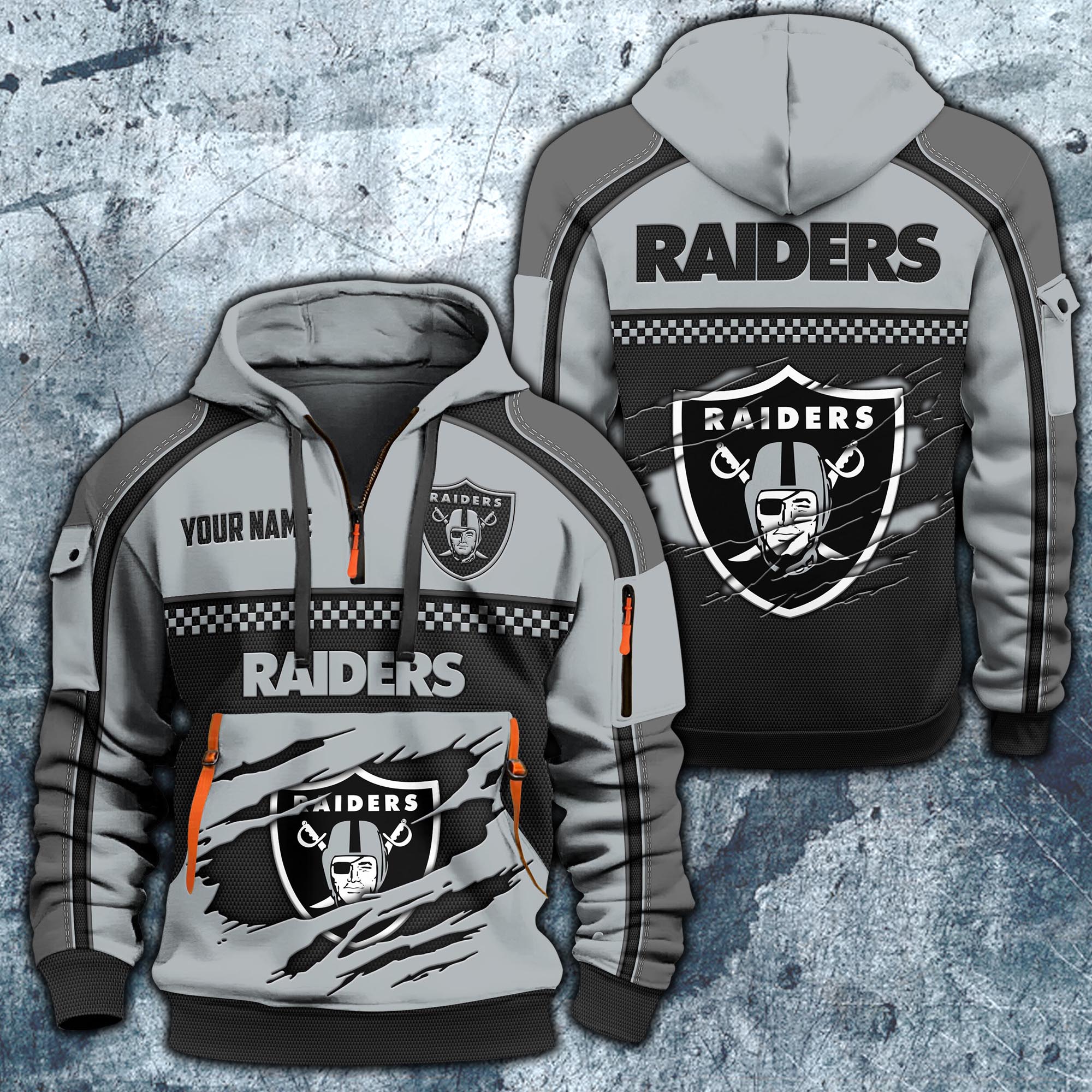 Las Vegas Raiders Hoodie Half Zipper Custom Your Name,  Sports 3D Half-zip Hoodie EHIVM-06242639N