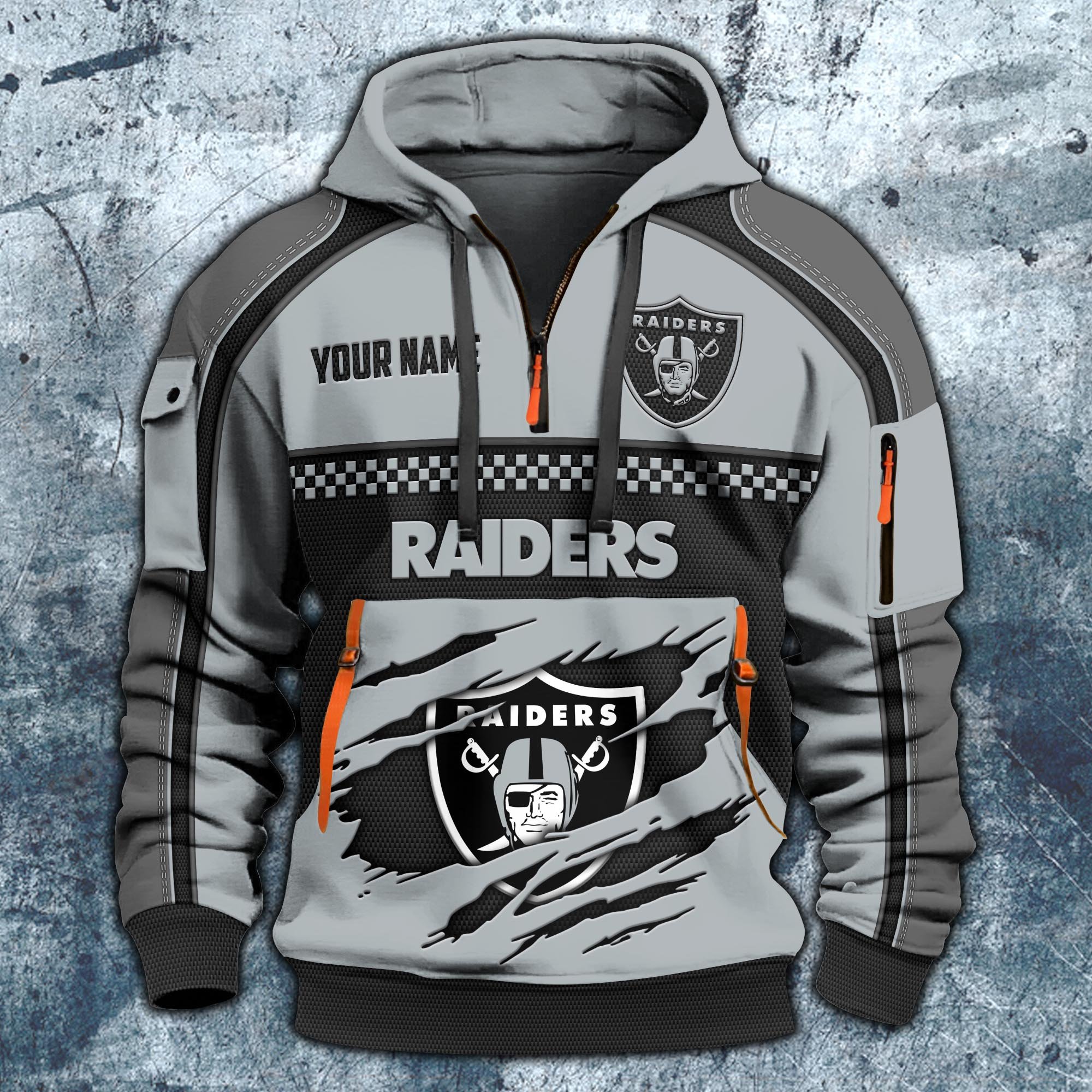 Alternative view of Las Vegas Raiders Hoodie Half Zipper Custom Your Name,  Sports 3D Half-zip Hoodie EHIVM-06242639N