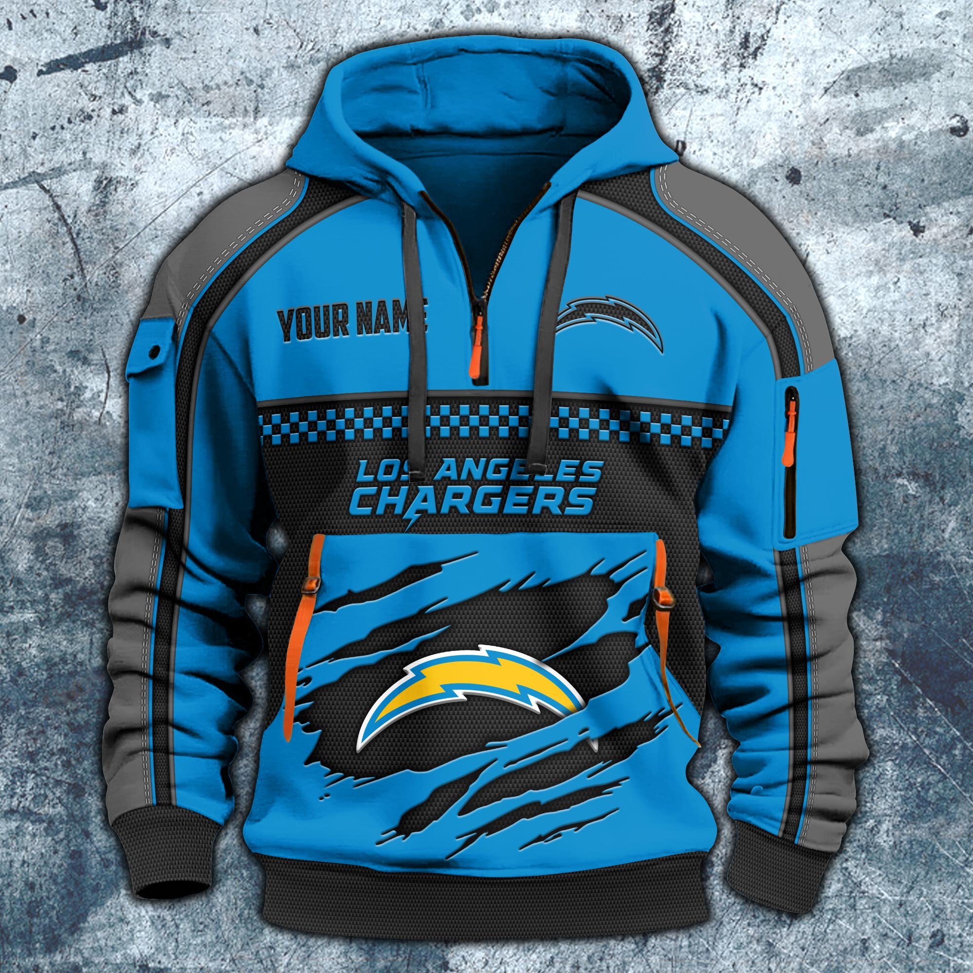 Alternative view of Los Angeles Chargers Hoodie Half Zipper Custom Your Name,  Sports 3D Half-zip Hoodie EHIVM-06242639N