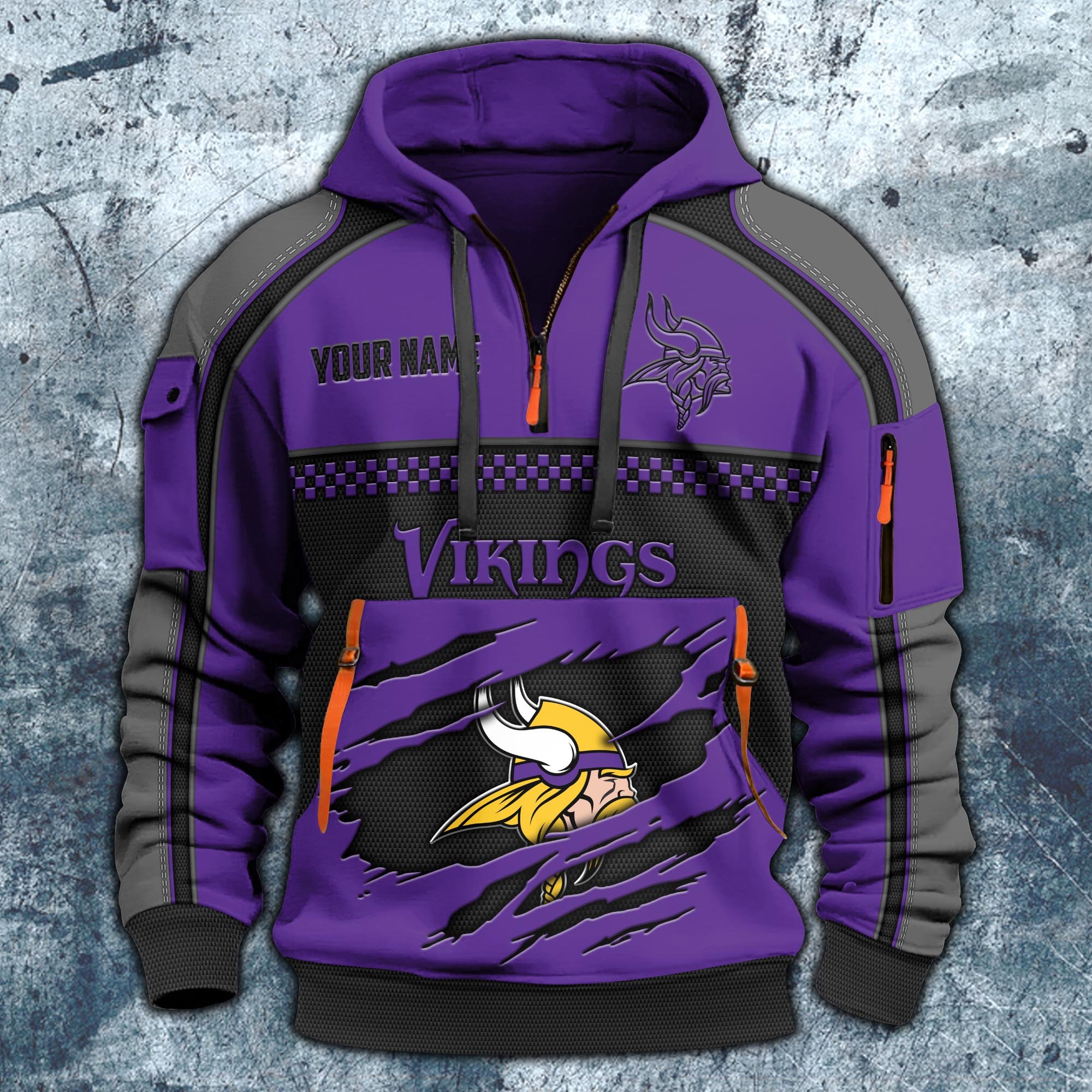 Alternative view of Minnesota Vikings Hoodie Half Zipper Custom Your Name,  Sports 3D Half-zip Hoodie EHIVM-06242639N