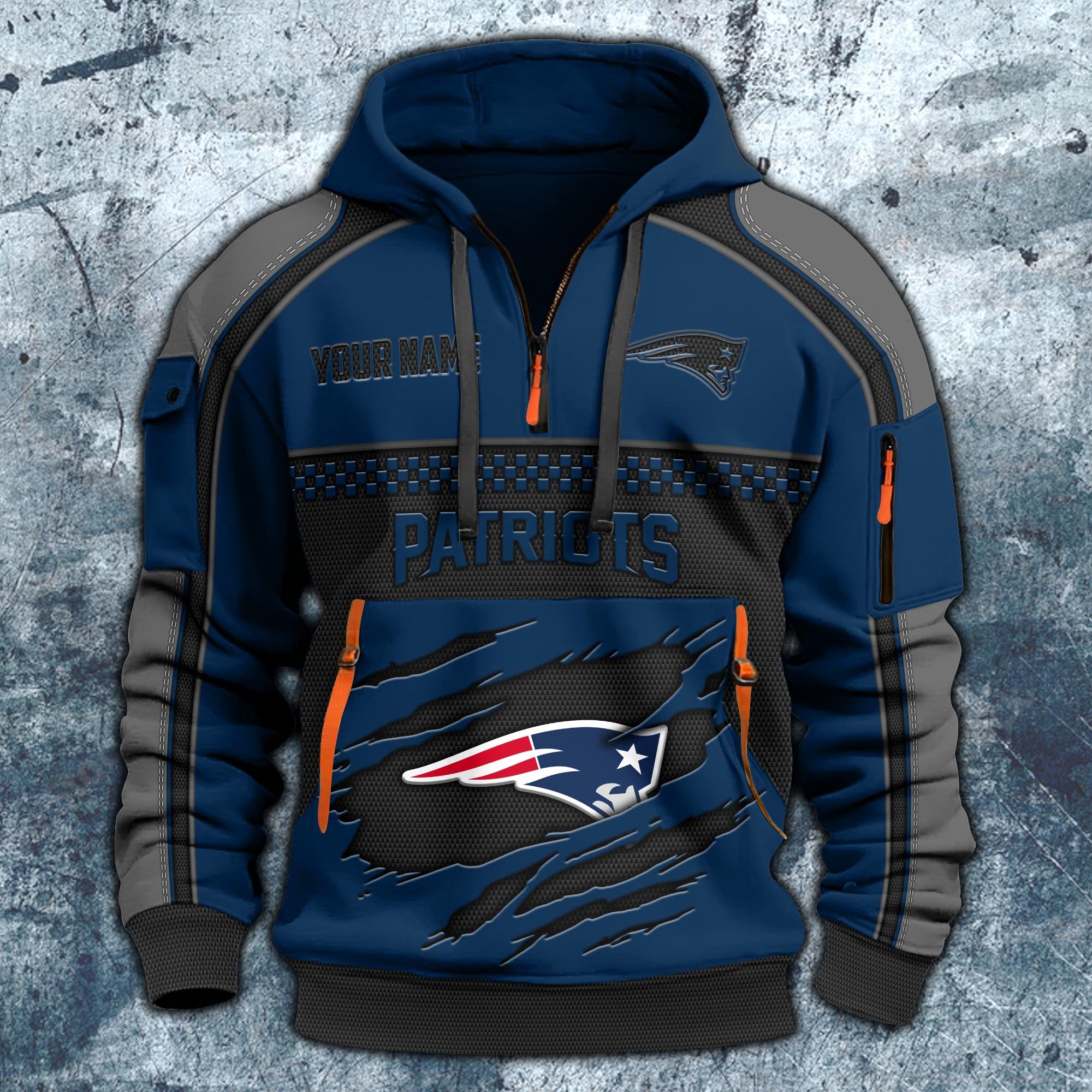 Alternative view of New England Patriots Hoodie Half Zipper Custom Your Name,  Sports 3D Half-zip Hoodie EHIVM-06242639N
