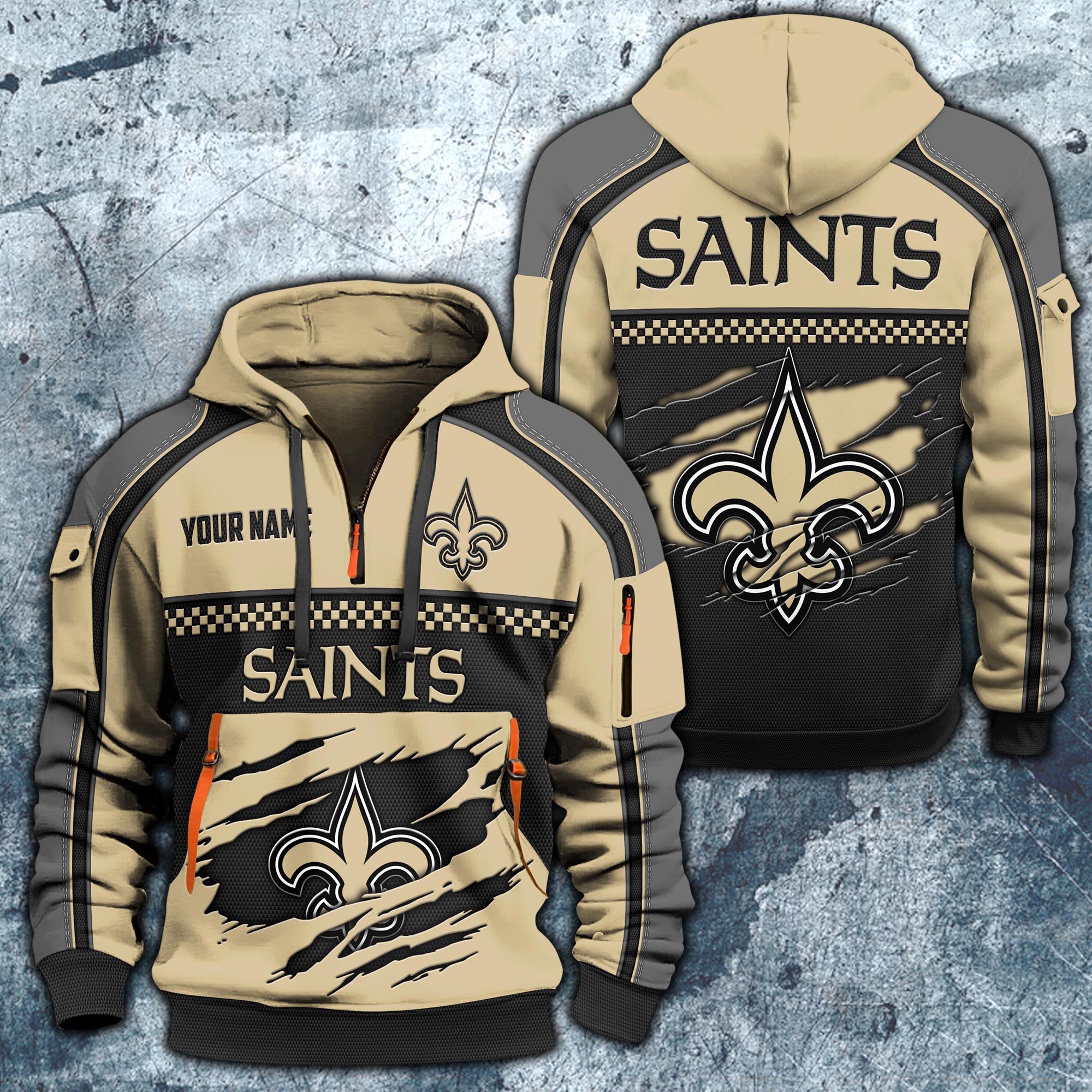 New Orleans Saints Hoodie Half Zipper Custom Your Name,  Sports 3D Half-zip Hoodie EHIVM-06242639N