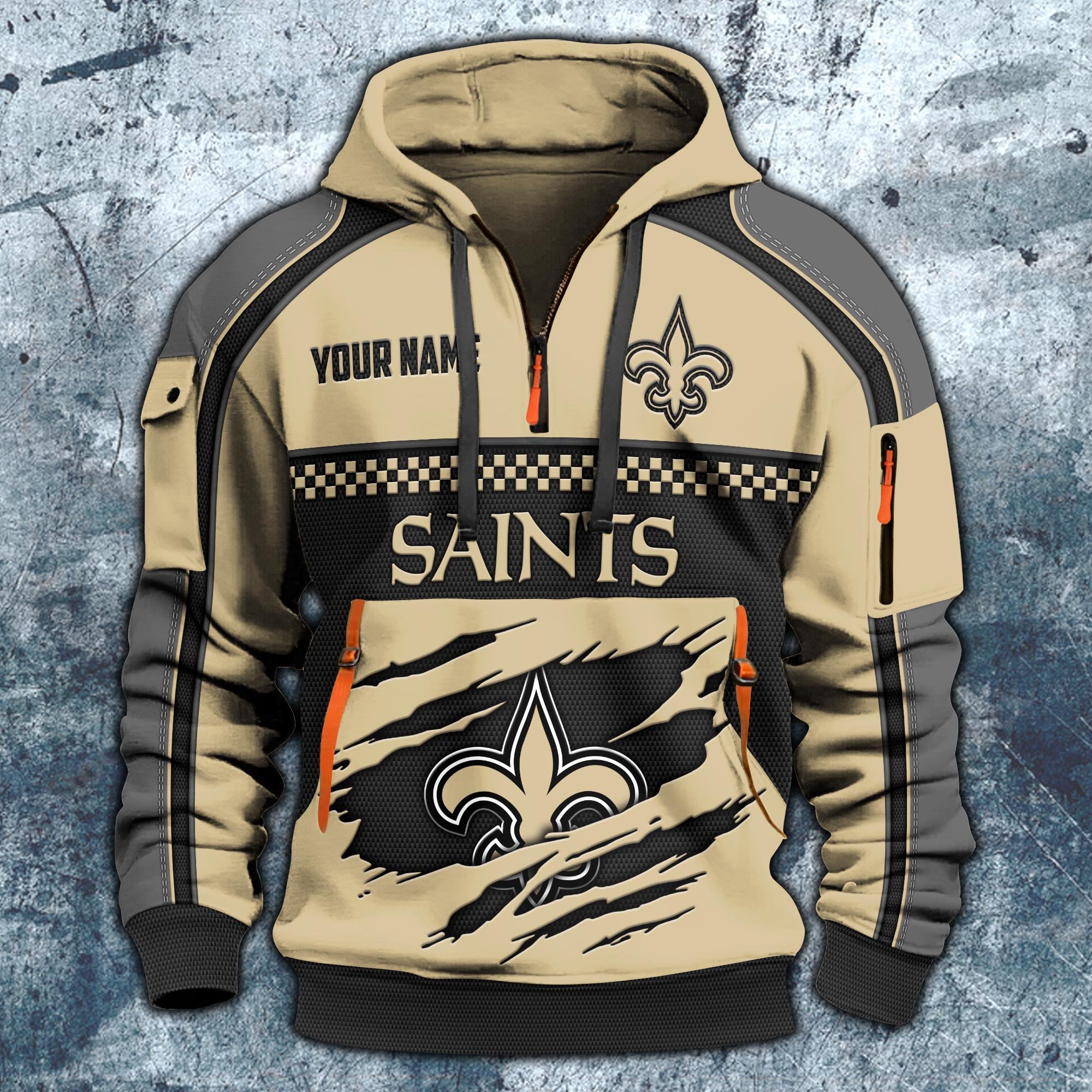Alternative view of New Orleans Saints Hoodie Half Zipper Custom Your Name,  Sports 3D Half-zip Hoodie EHIVM-06242639N