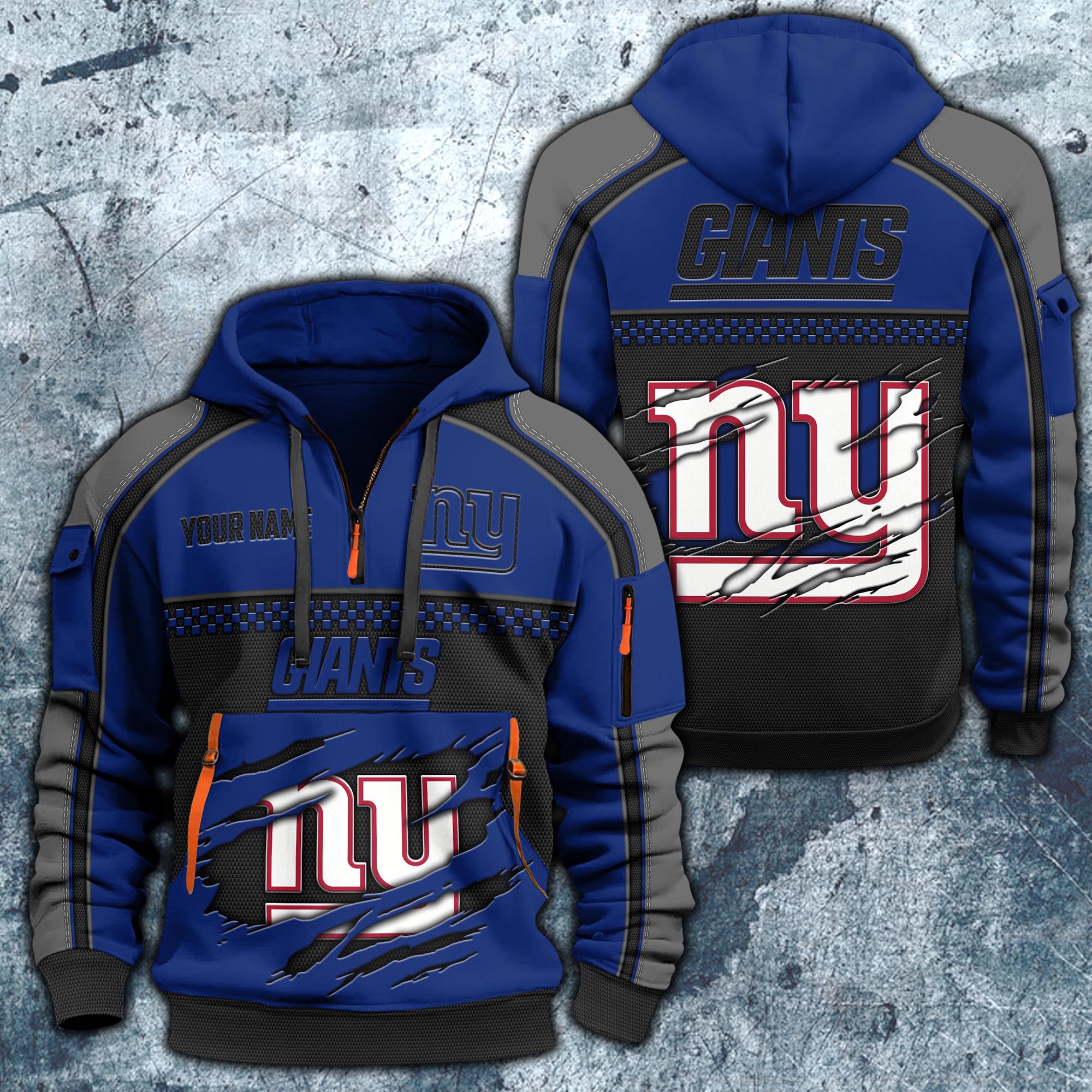 New York Giants Hoodie Half Zipper Custom Your Name,  Sports 3D Half-zip Hoodie EHIVM-06242639N