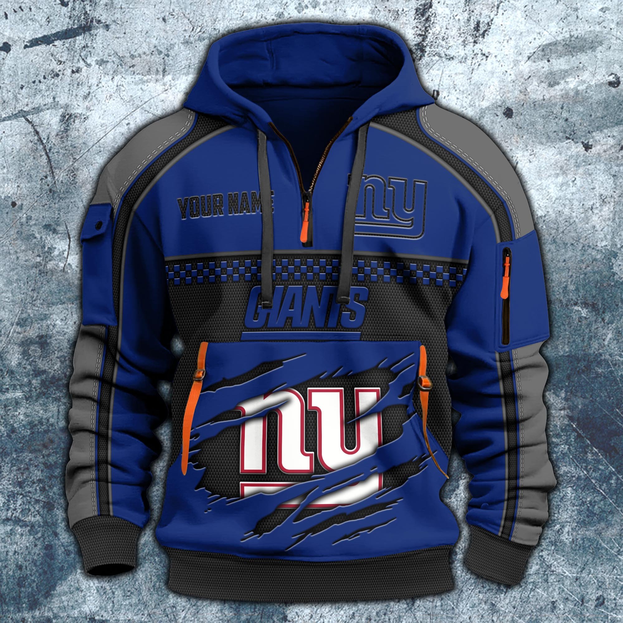Alternative view of New York Giants Hoodie Half Zipper Custom Your Name,  Sports 3D Half-zip Hoodie EHIVM-06242639N