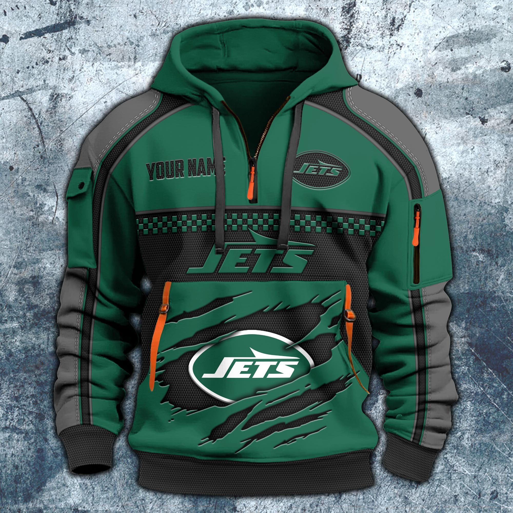Alternative view of New York Jets Hoodie Half Zipper Custom Your Name,  Sports 3D Half-zip Hoodie EHIVM-06242639N