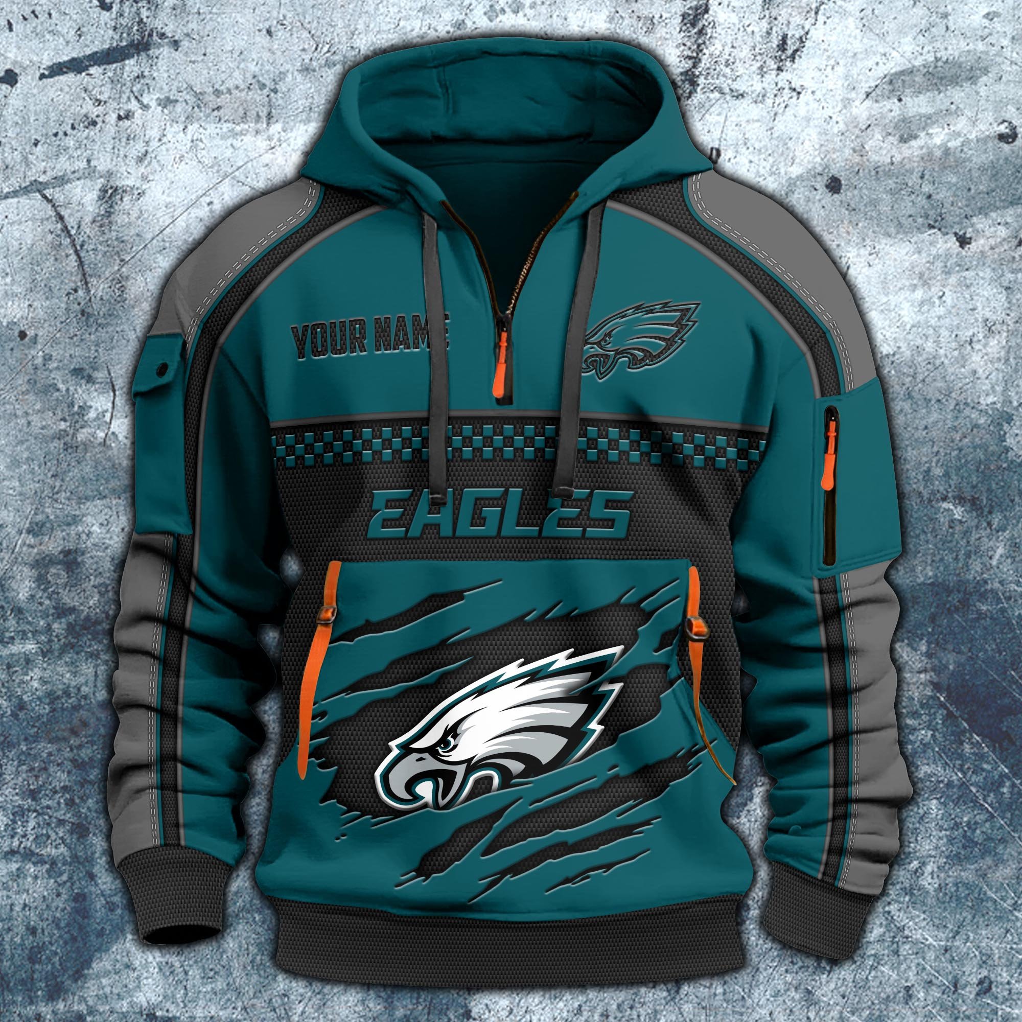 Alternative view of Philadelphia Eagles Hoodie Half Zipper Custom Your Name,  Sports 3D Half-zip Hoodie EHIVM-06242639N