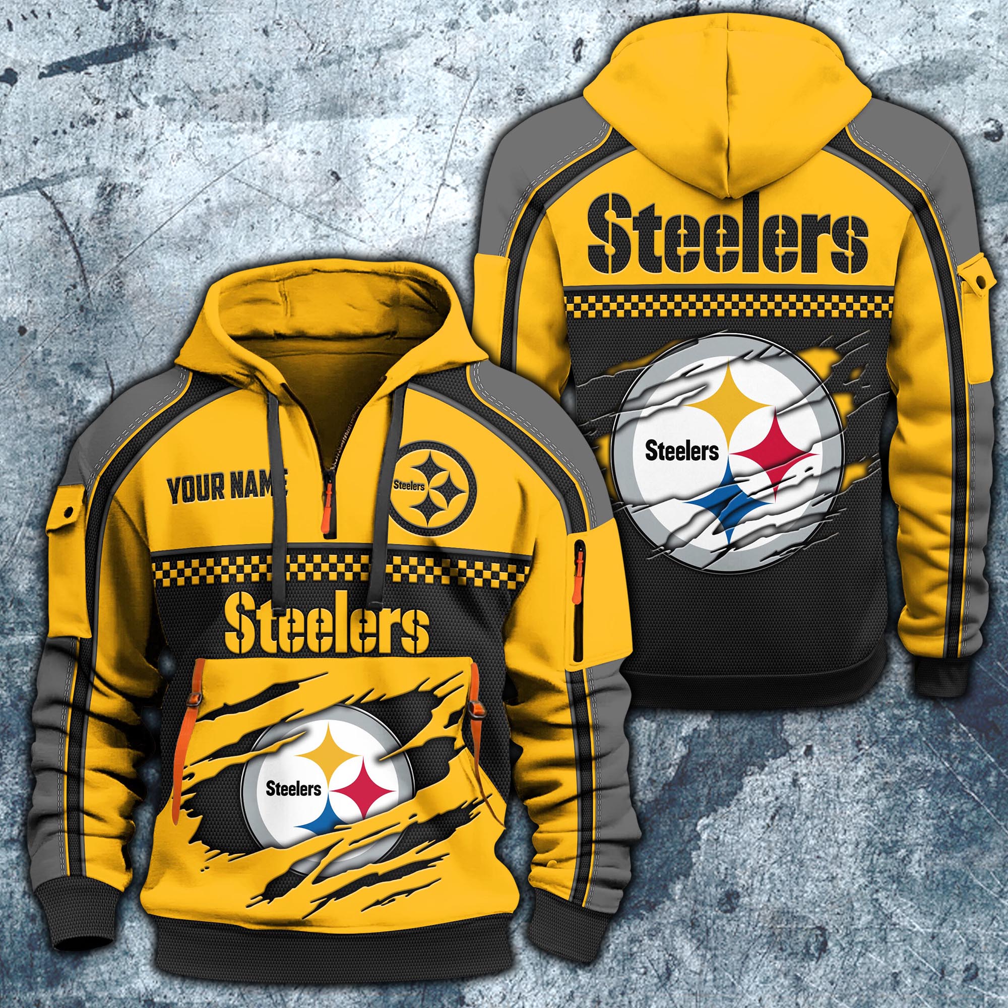 Pittsburgh Steelers Hoodie Half Zipper Custom Your Name,  Sports 3D Half-zip Hoodie EHIVM-06242639N