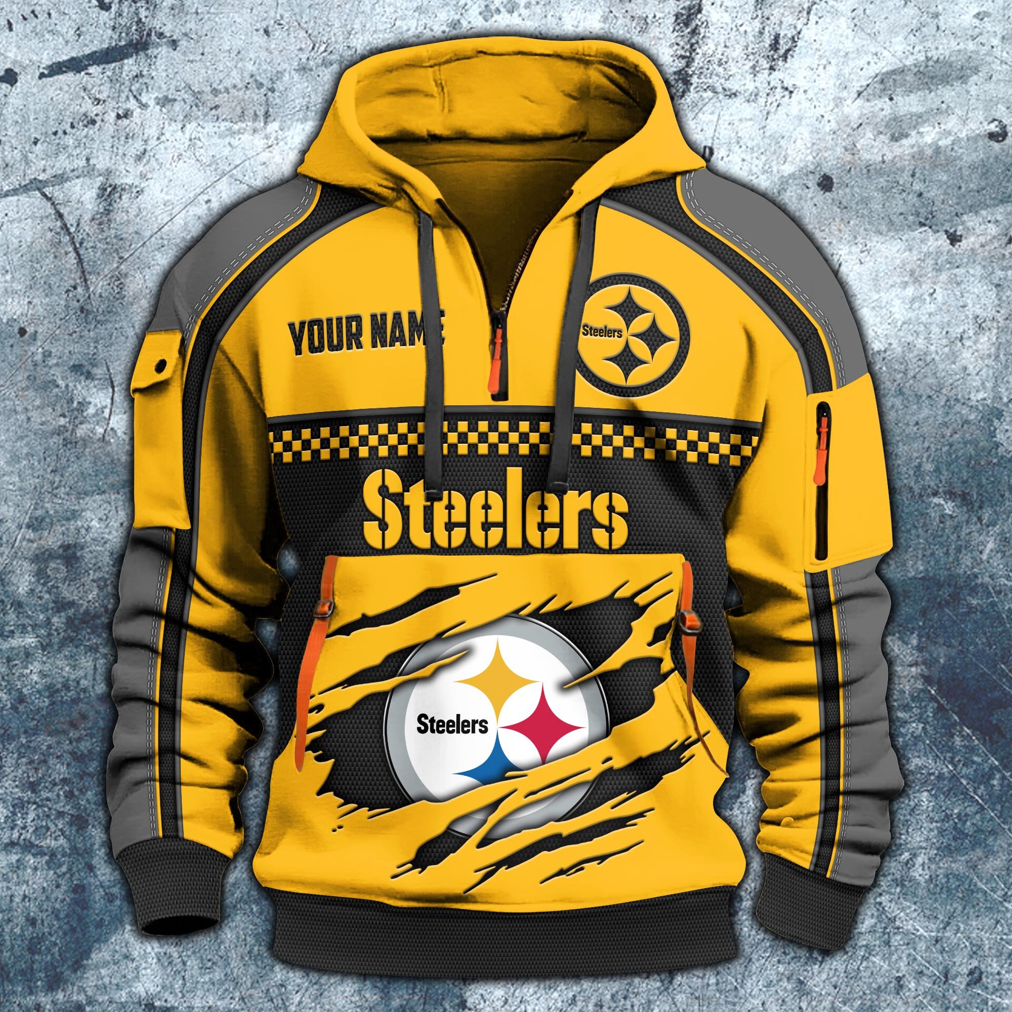 Alternative view of Pittsburgh Steelers Hoodie Half Zipper Custom Your Name,  Sports 3D Half-zip Hoodie EHIVM-06242639N
