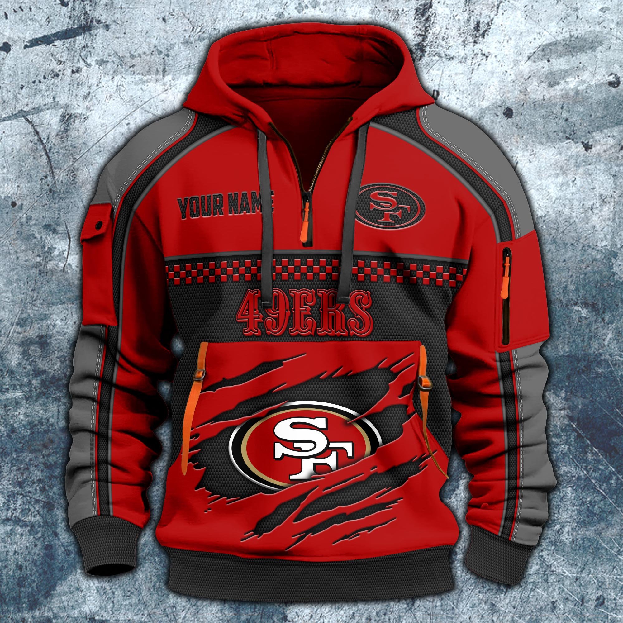 Alternative view of San Francisco 49ers Hoodie Half Zipper Custom Your Name,  Sports 3D Half-zip Hoodie EHIVM-06242639N