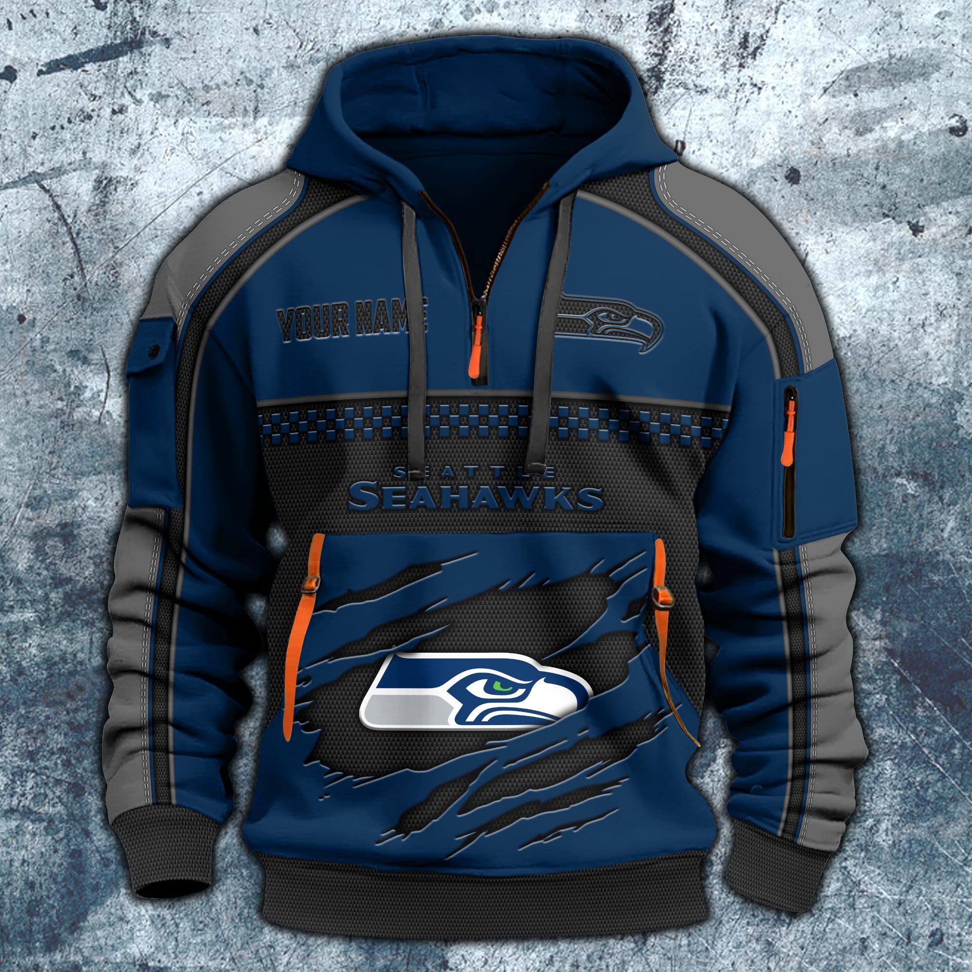 Alternative view of Seattle Seahawks Hoodie Half Zipper Custom Your Name,  Sports 3D Half-zip Hoodie EHIVM-06242639N