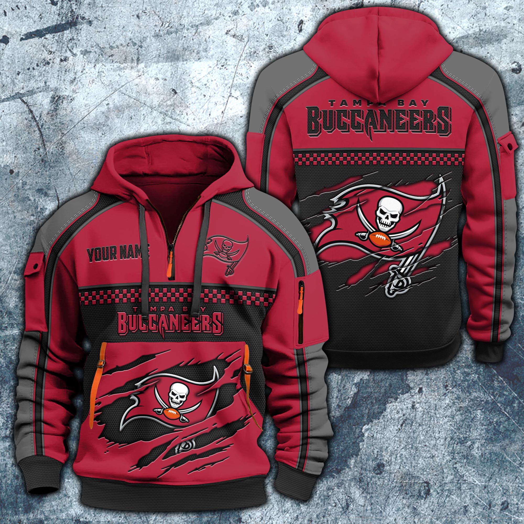 Tampa Bay Buccaneers Hoodie Half Zipper Custom Your Name,  Sports 3D Half-zip Hoodie EHIVM-06242639N