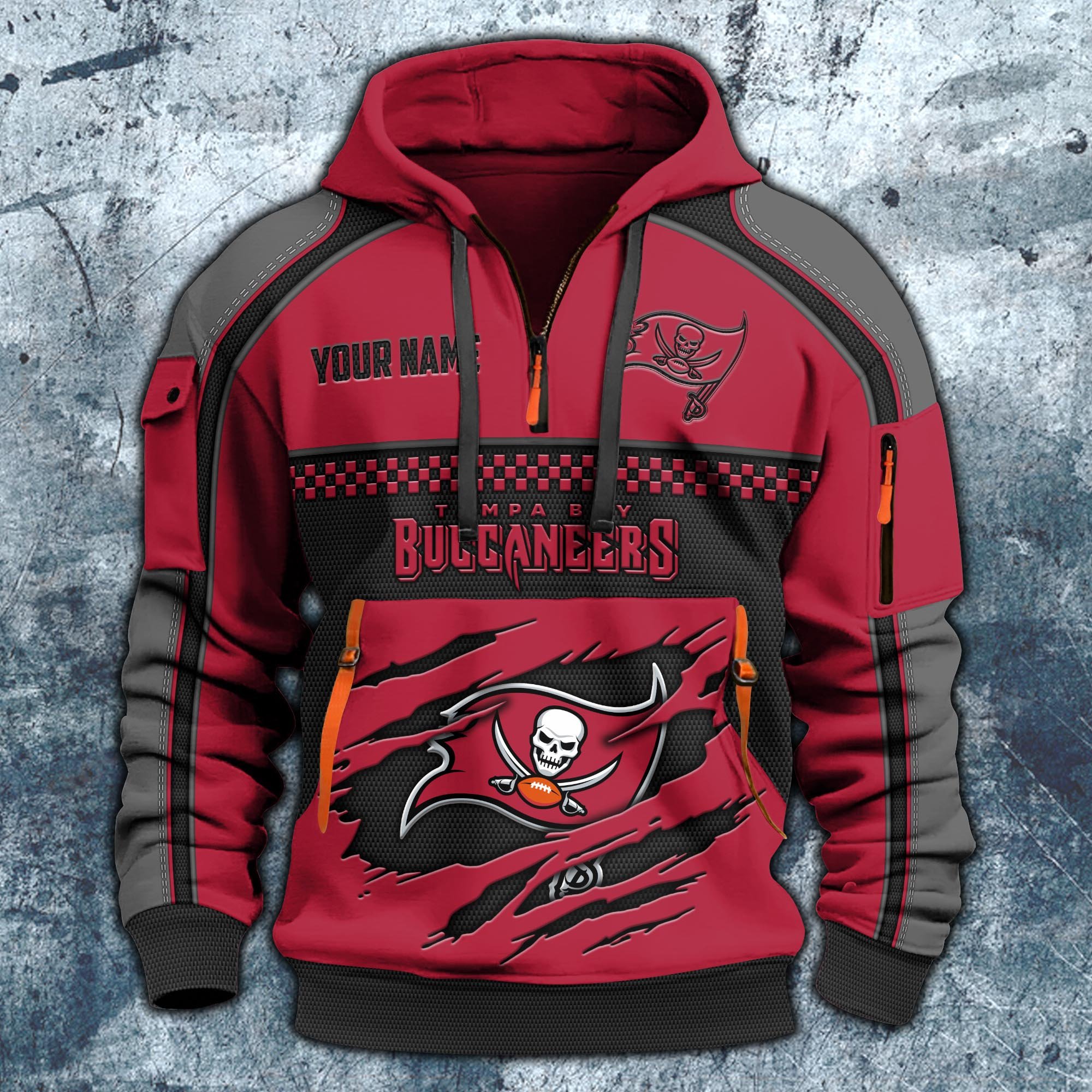 Alternative view of Tampa Bay Buccaneers Hoodie Half Zipper Custom Your Name,  Sports 3D Half-zip Hoodie EHIVM-06242639N