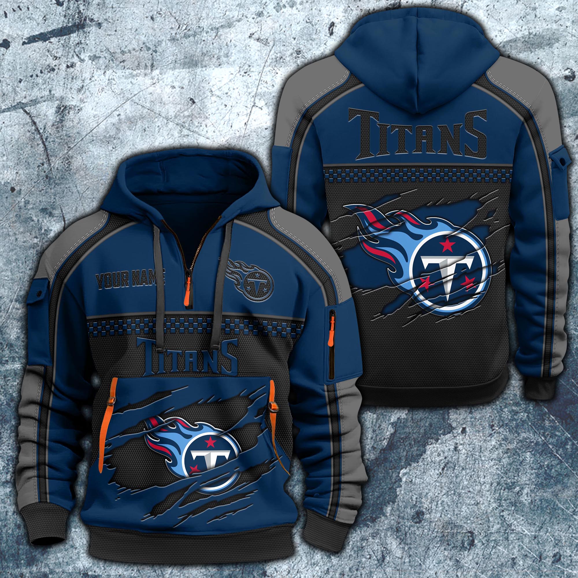 Tennessee Titans Hoodie Half Zipper Custom Your Name,  Sports 3D Half-zip Hoodie EHIVM-06242639N