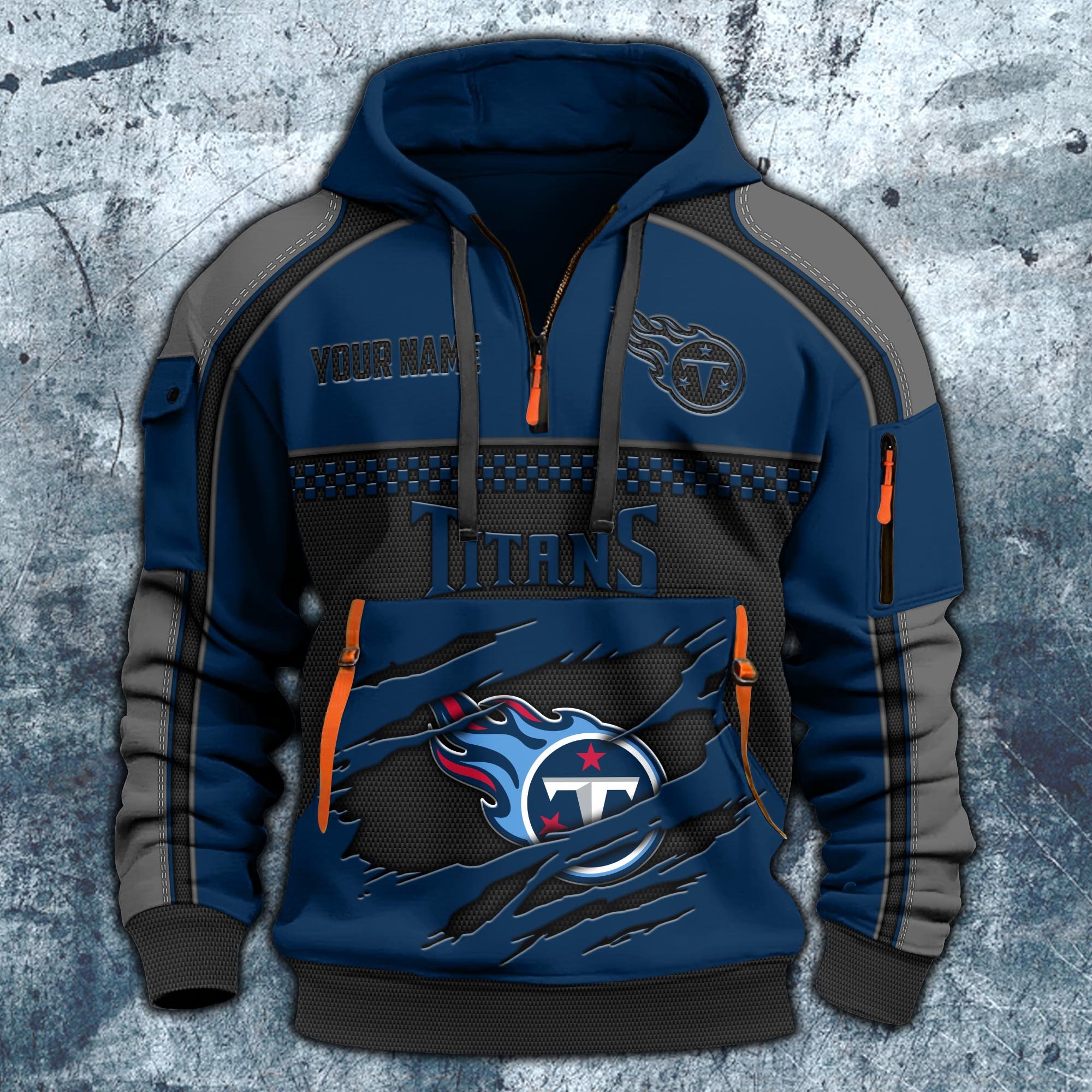 Alternative view of Tennessee Titans Hoodie Half Zipper Custom Your Name,  Sports 3D Half-zip Hoodie EHIVM-06242639N