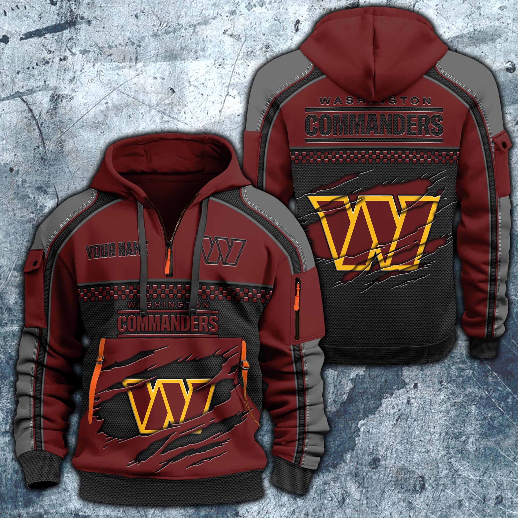 Washington Commanders Hoodie Half Zipper Custom Your Name,  Sports 3D Half-zip Hoodie EHIVM-06242639N