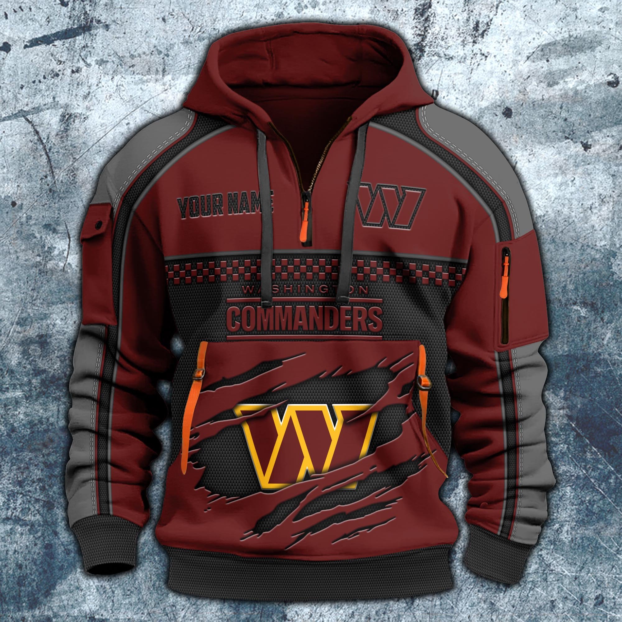 Alternative view of Washington Commanders Hoodie Half Zipper Custom Your Name,  Sports 3D Half-zip Hoodie EHIVM-06242639N
