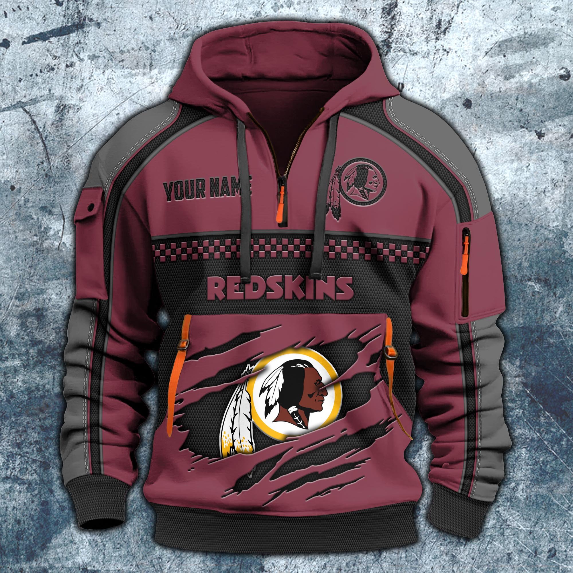 Alternative view of Washington Redskins Hoodie Half Zipper Custom Your Name,  Sports 3D Half-zip Hoodie EHIVM-06242639N
