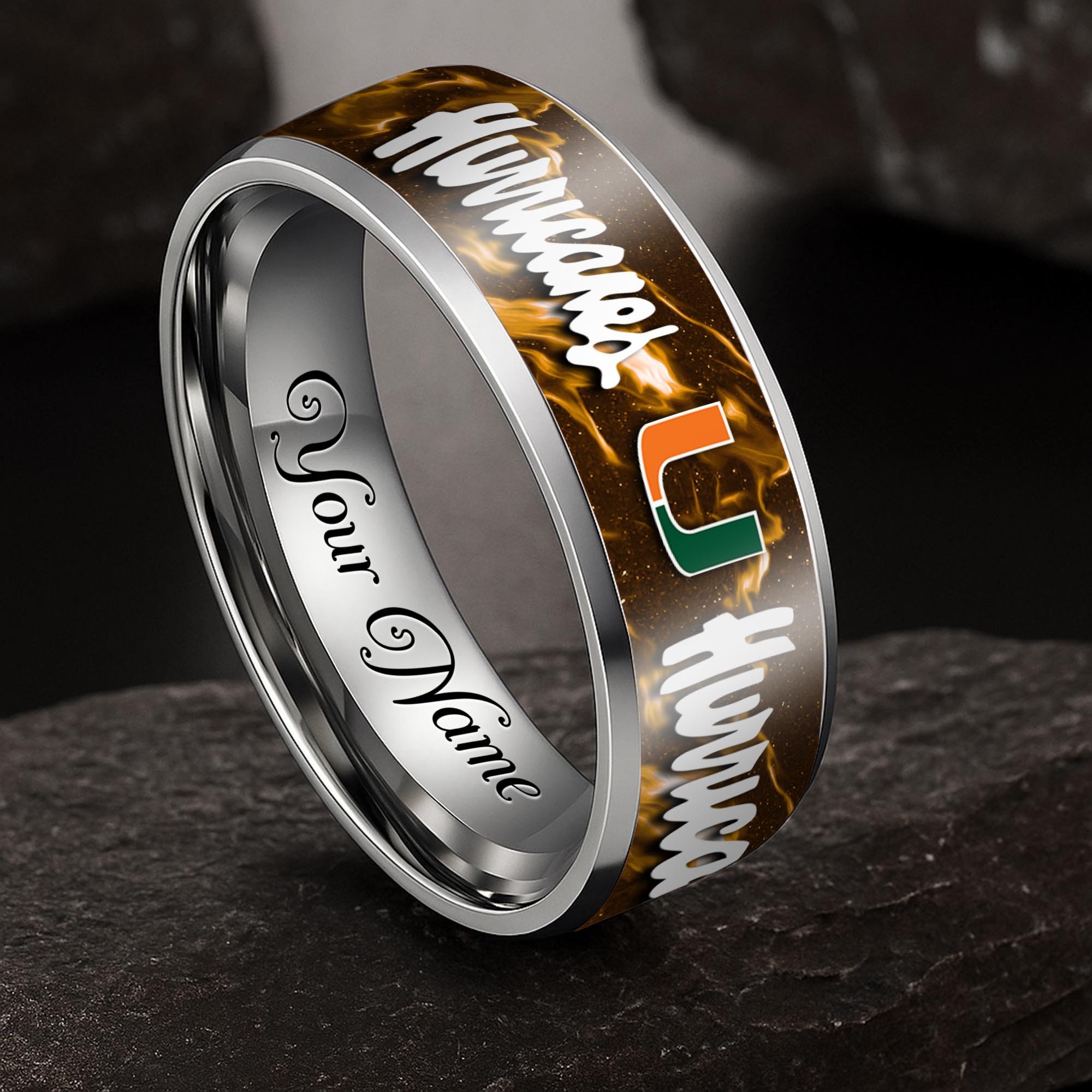 Miami Hurricanes Stainless Steel Rings Comes With Box Custom Your Name 2025 versions, Gifts For Fan EHIVM-04081668A