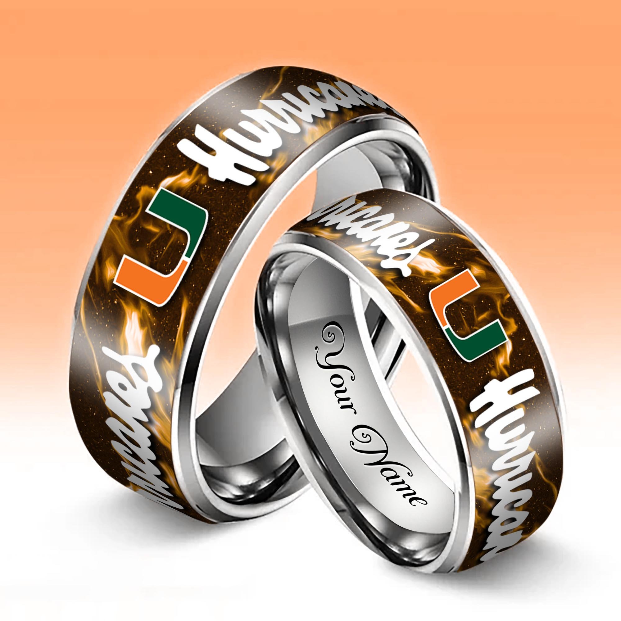 Alternative view of Miami Hurricanes Stainless Steel Rings Comes With Box Custom Your Name 2025 versions, Gifts For Fan EHIVM-04081668A