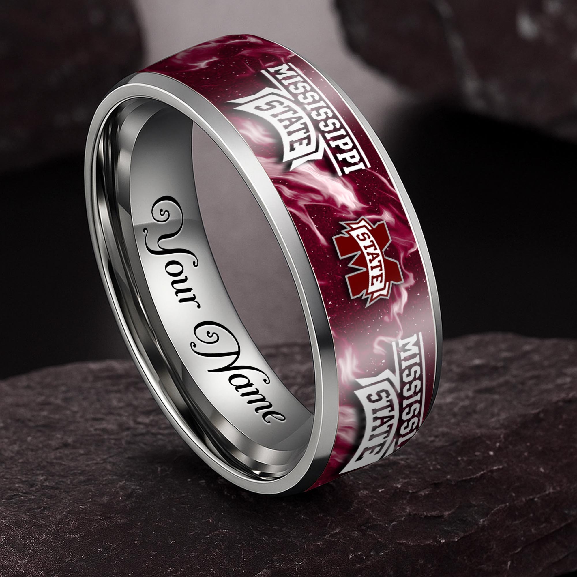 Mississippi State Bulldogs Stainless Steel Rings Comes With Box Custom Your Name 2025 versions, Gifts For Fan EHIVM-04081668A