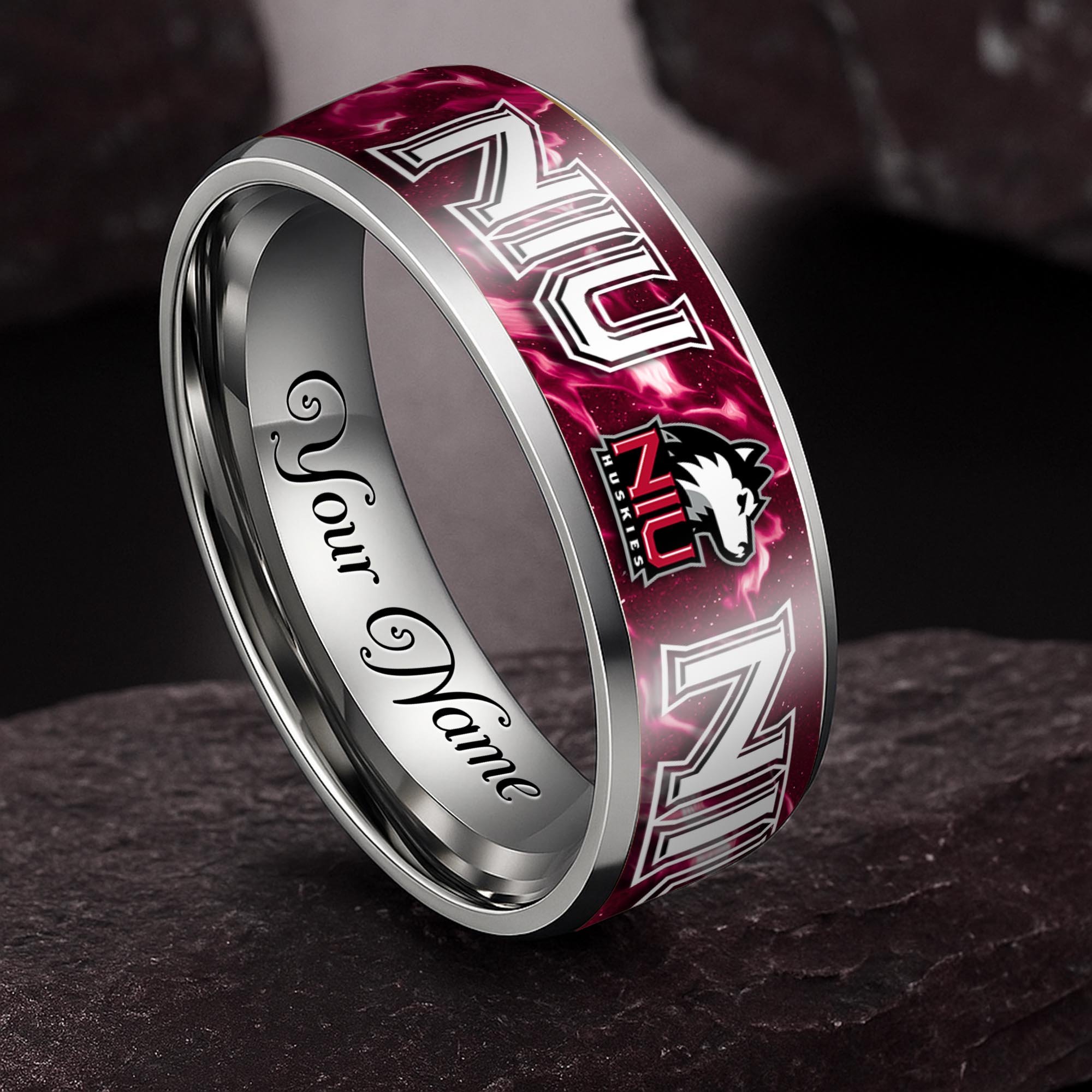 Northern Illinois Huskies Stainless Steel Rings Comes With Box Custom Your Name 2025 versions, Gifts For Fan EHIVM-04081668A