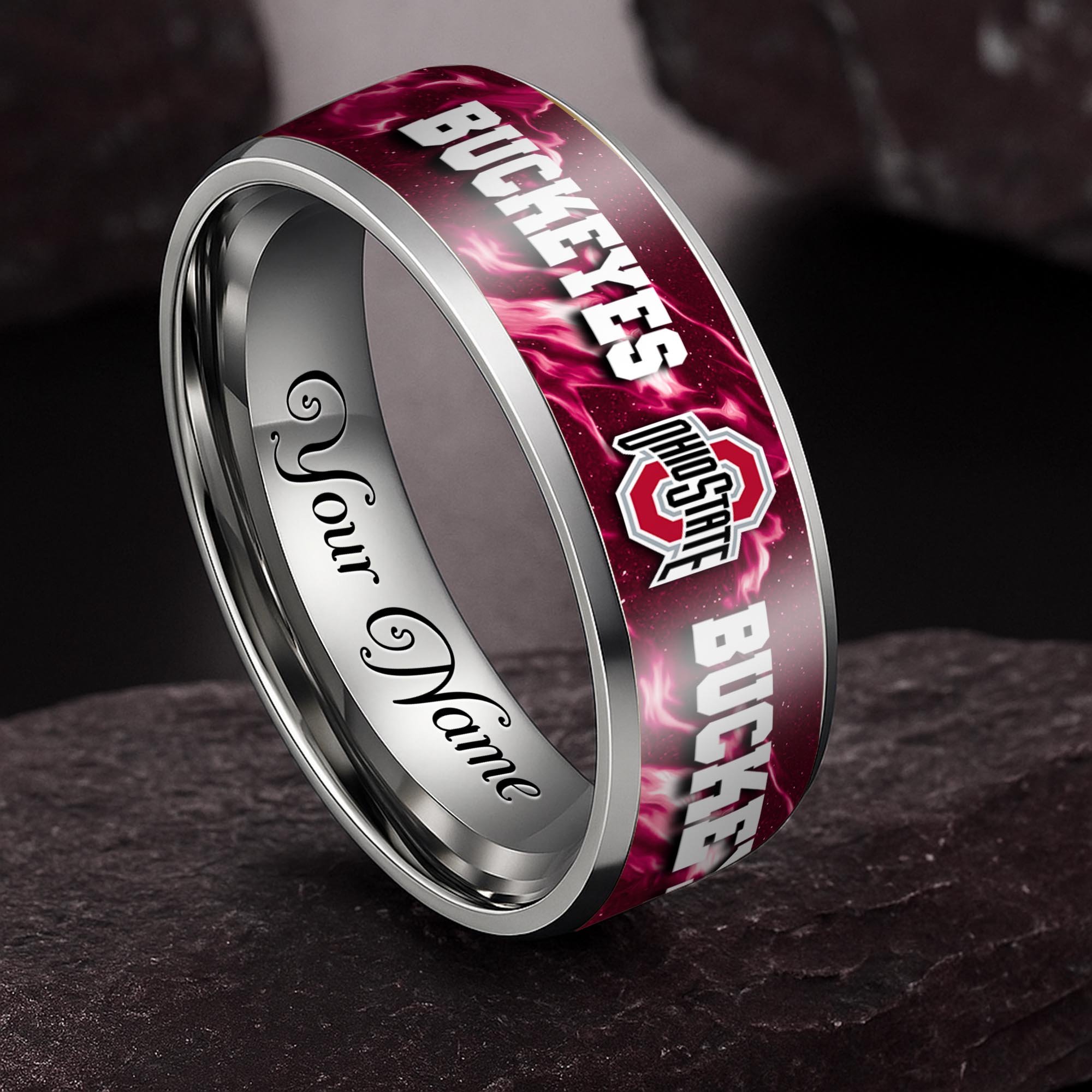 Ohio State Buckeyes Stainless Steel Rings Comes With Box Custom Your Name 2025 versions, Gifts For Fan EHIVM-04081668A