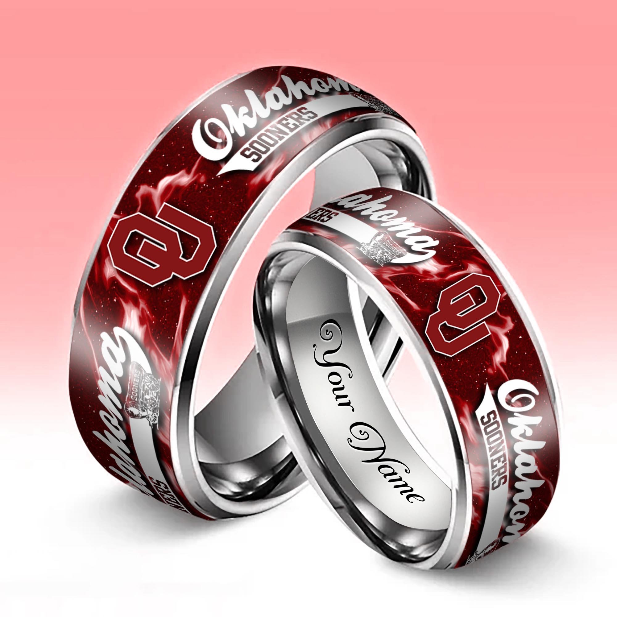 Alternative view of Oklahoma Sooners Stainless Steel Rings Comes With Box Custom Your Name 2025 versions, Gifts For Fan EHIVM-04081668A