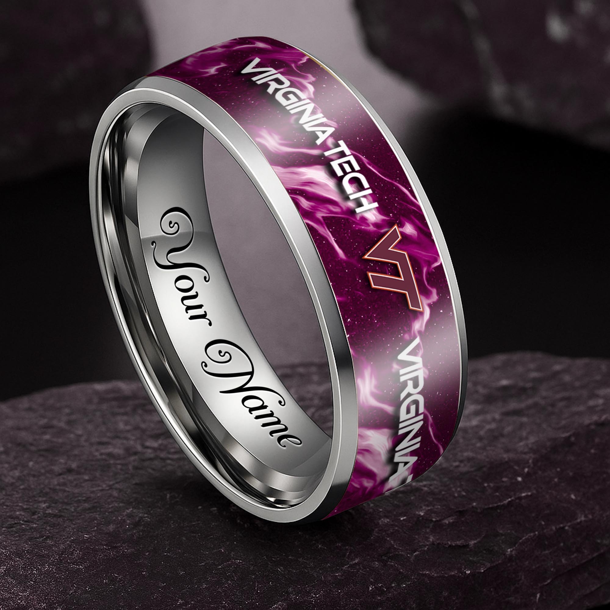 Virginia Tech Hokies Stainless Steel Rings Comes With Box Custom Your Name 2025 versions, Gifts For Fan EHIVM-04081668A