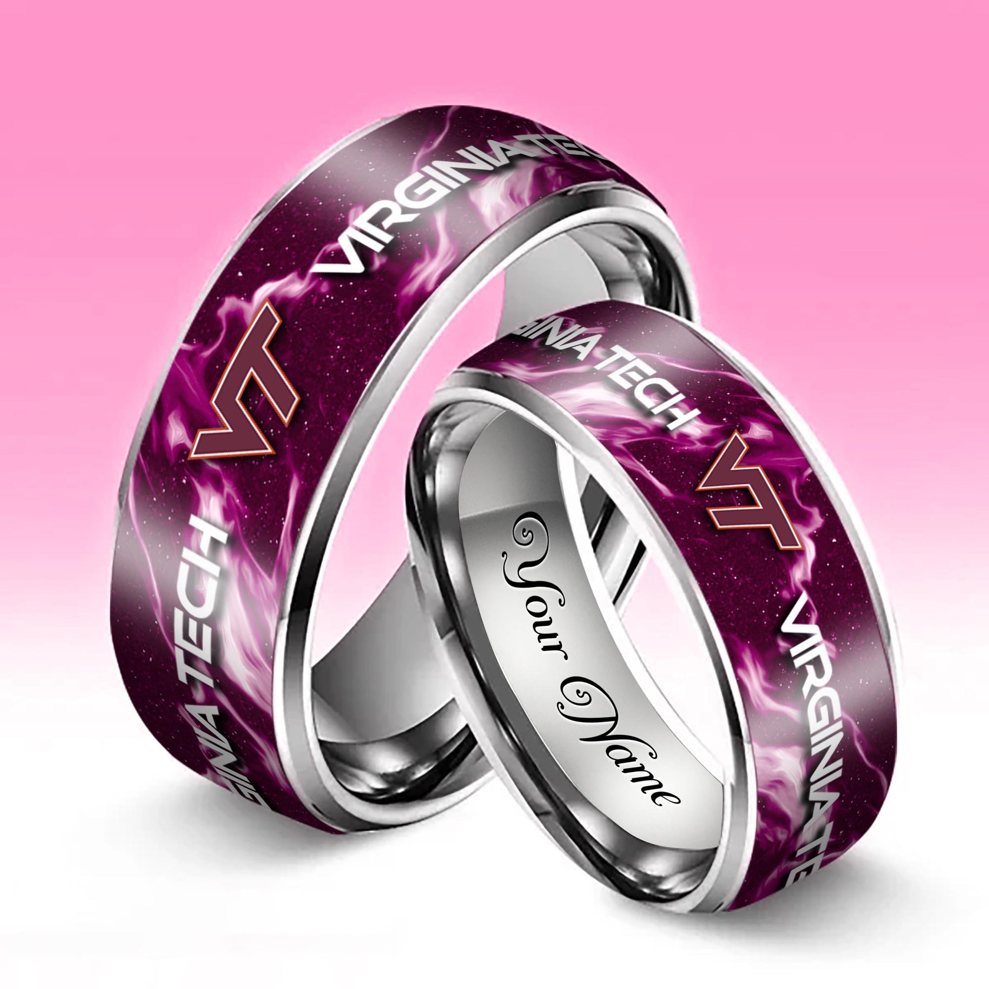 Alternative view of Virginia Tech Hokies Stainless Steel Rings Comes With Box Custom Your Name 2025 versions, Gifts For Fan EHIVM-04081668A