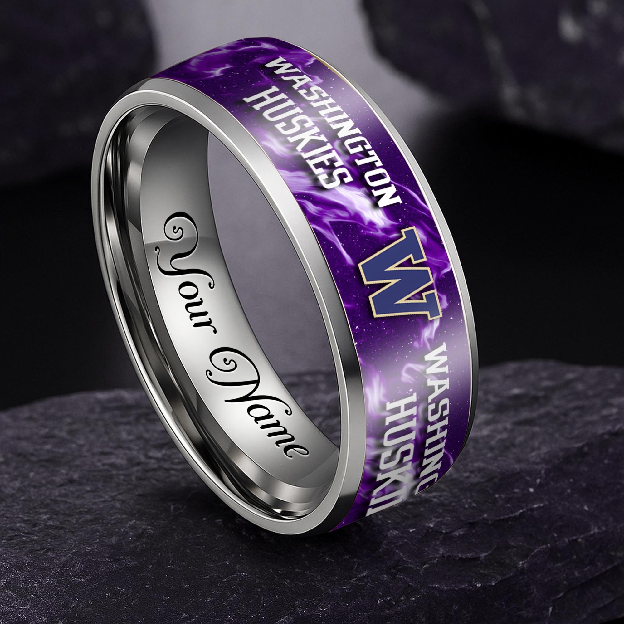 Washington Huskies Stainless Steel Rings Comes With Box Custom Your Name 2025 versions, Gifts For Fan EHIVM-04081668A