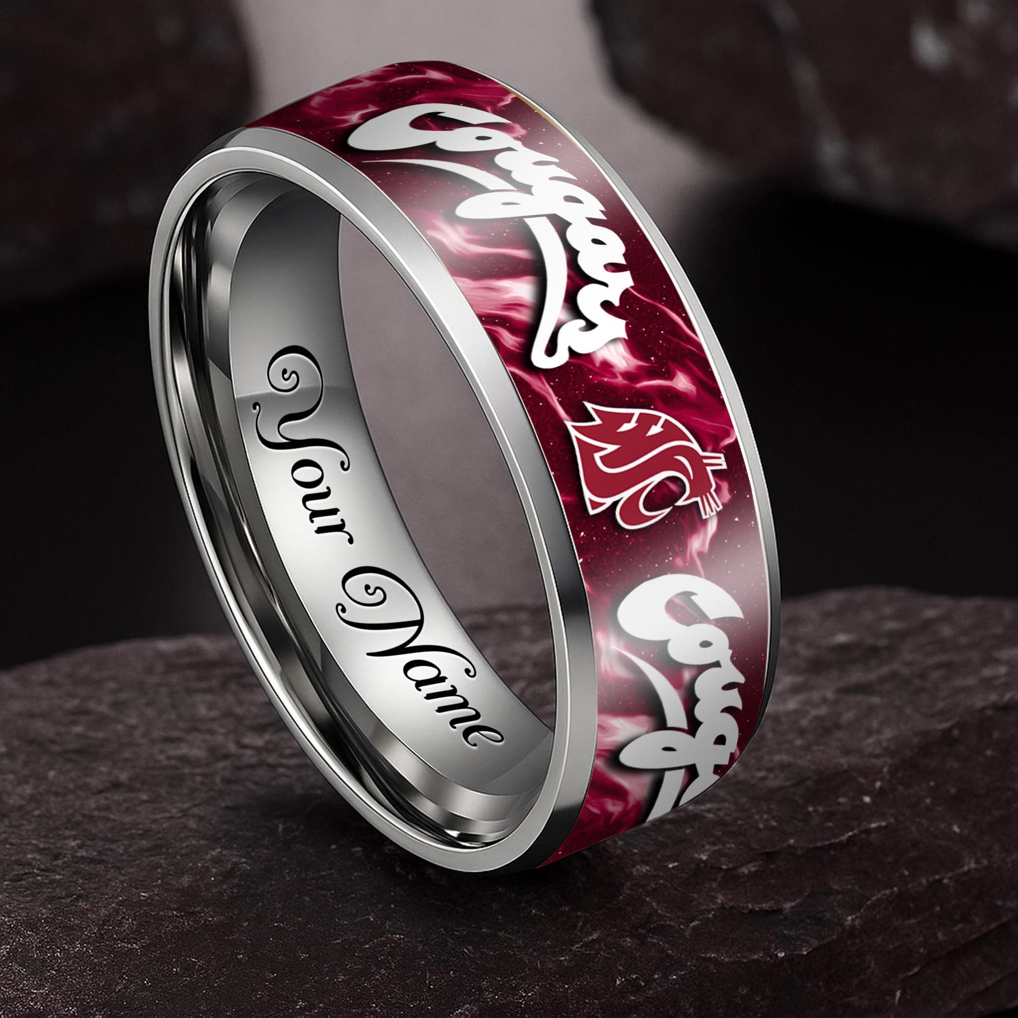 Washington State Cougars Stainless Steel Rings Comes With Box Custom Your Name 2025 versions, Gifts For Fan EHIVM-04081668A