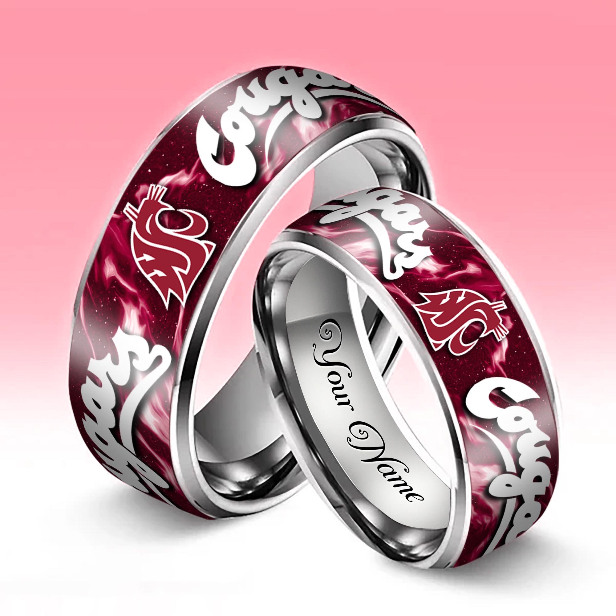Alternative view of Washington State Cougars Stainless Steel Rings Comes With Box Custom Your Name 2025 versions, Gifts For Fan EHIVM-04081668A