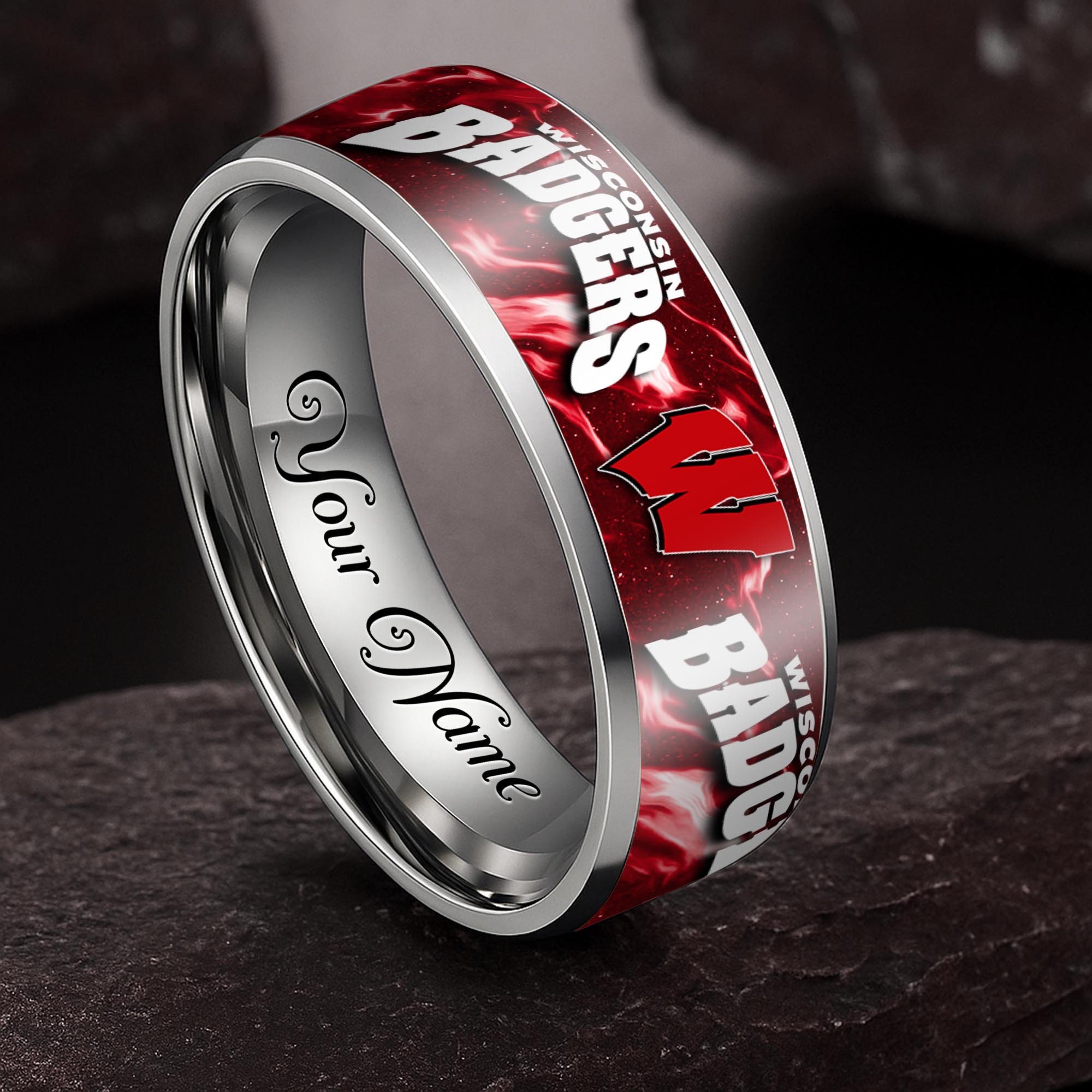 Wisconsin Badgers Stainless Steel Rings Comes With Box Custom Your Name 2025 versions, Gifts For Fan EHIVM-04081668A