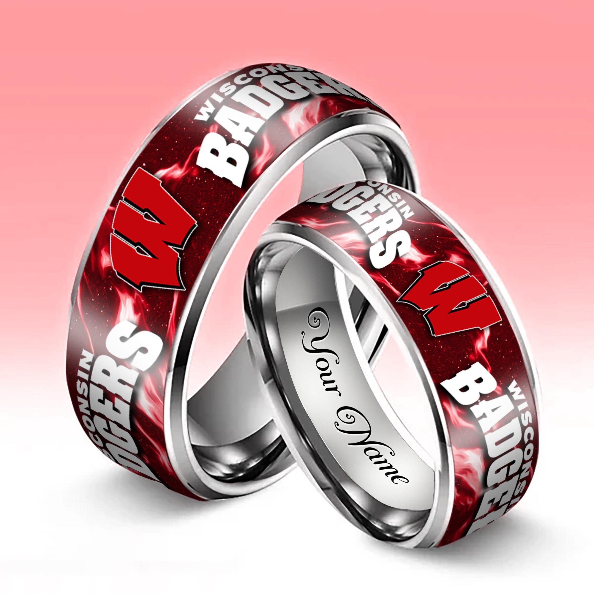 Alternative view of Wisconsin Badgers Stainless Steel Rings Comes With Box Custom Your Name 2025 versions, Gifts For Fan EHIVM-04081668A