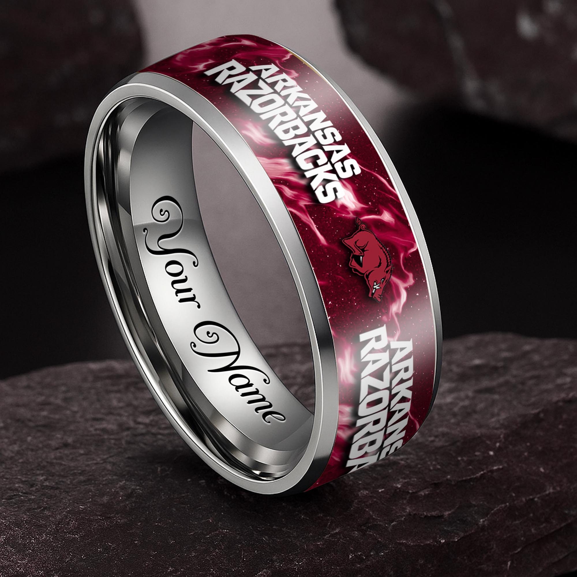 Arkansas Razorbacks Stainless Steel Rings Comes With Box Custom Your Name 2025 versions, Gifts For Fan EHIVM-04081668A