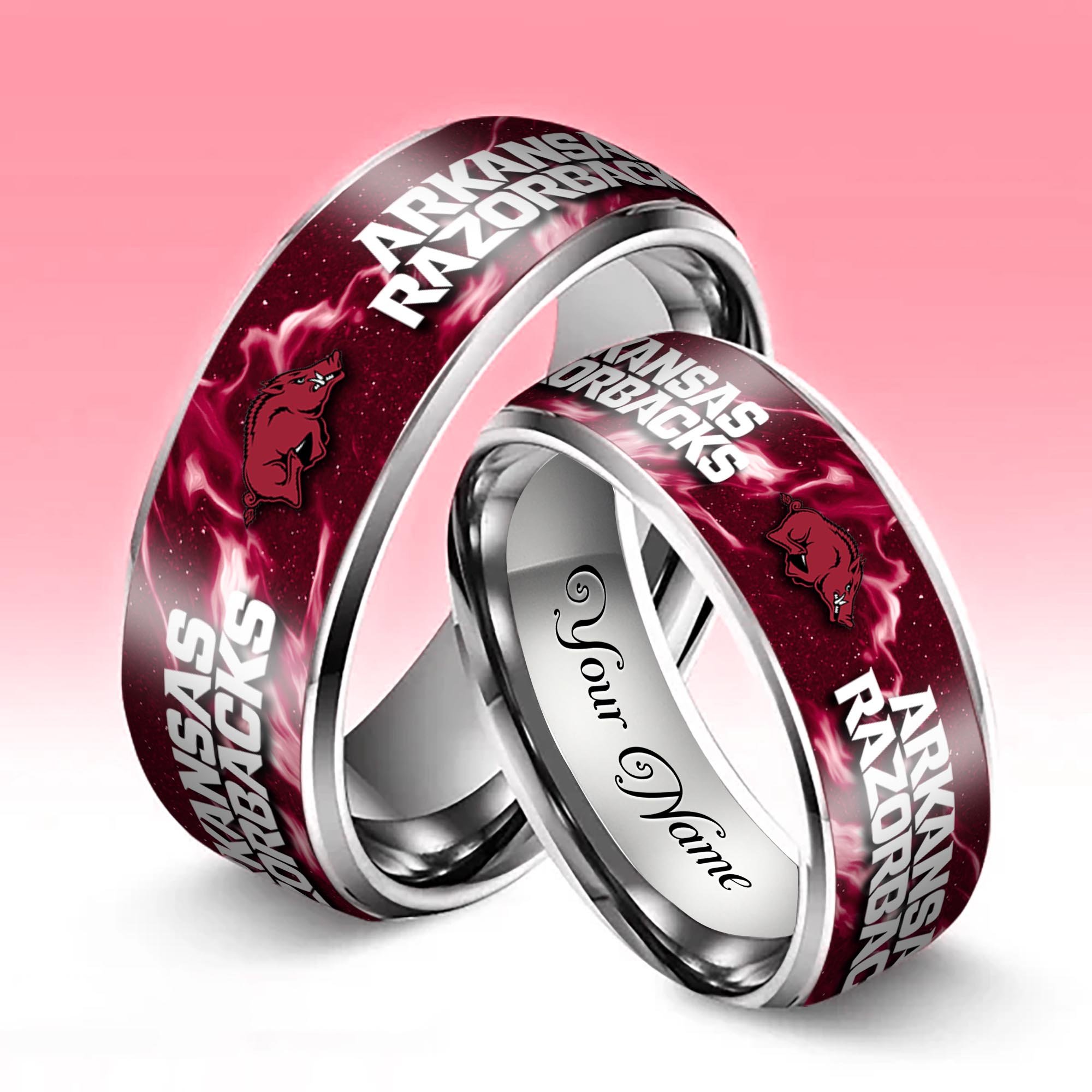 Alternative view of Arkansas Razorbacks Stainless Steel Rings Comes With Box Custom Your Name 2025 versions, Gifts For Fan EHIVM-04081668A