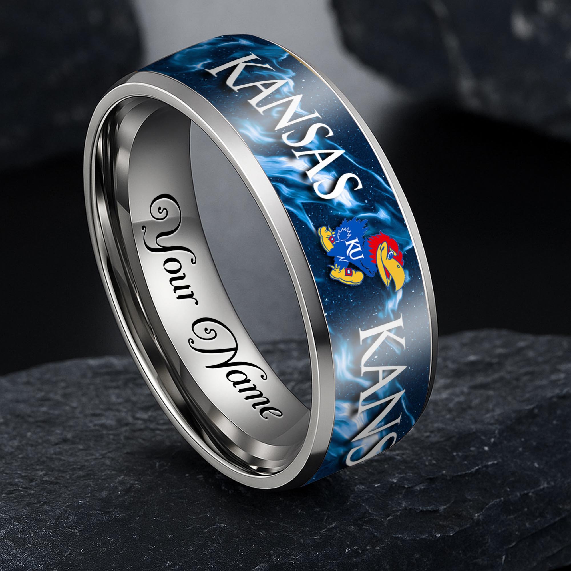 Kansas Jayhawks Stainless Steel Rings Comes With Box Custom Your Name 2025 versions, Gifts For Fan EHIVM-04081668A